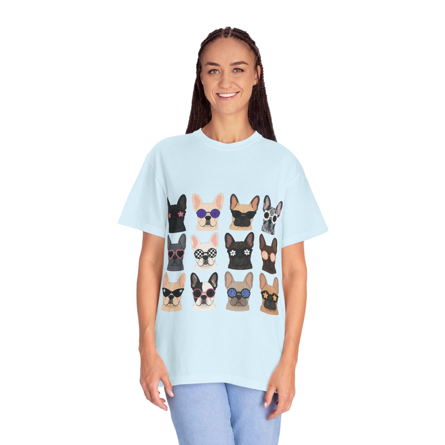 French Bulldog Sunglasses Shirt, Frenchie Faces Tee, Cute French Bulldog Shirt, Colorful Frenchie Dog Lover Gift, Dog Mom Graphic Tee