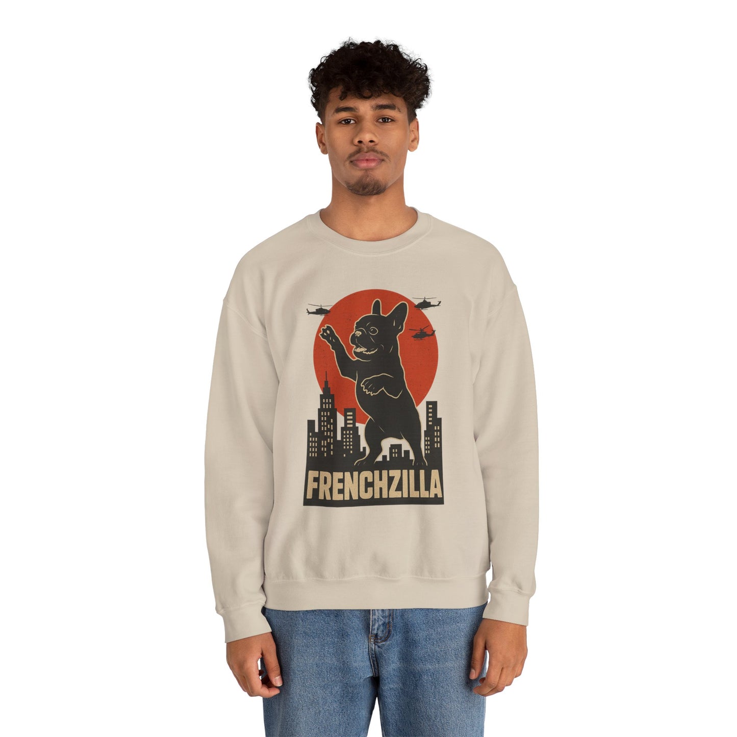 French Bulldogzilla Sweatshirt | Godzilla Inspired French Bulldog Graphic Tee | Retro Japanese Movie Style Dog Lover Shirt | Funny Frenchie Gift