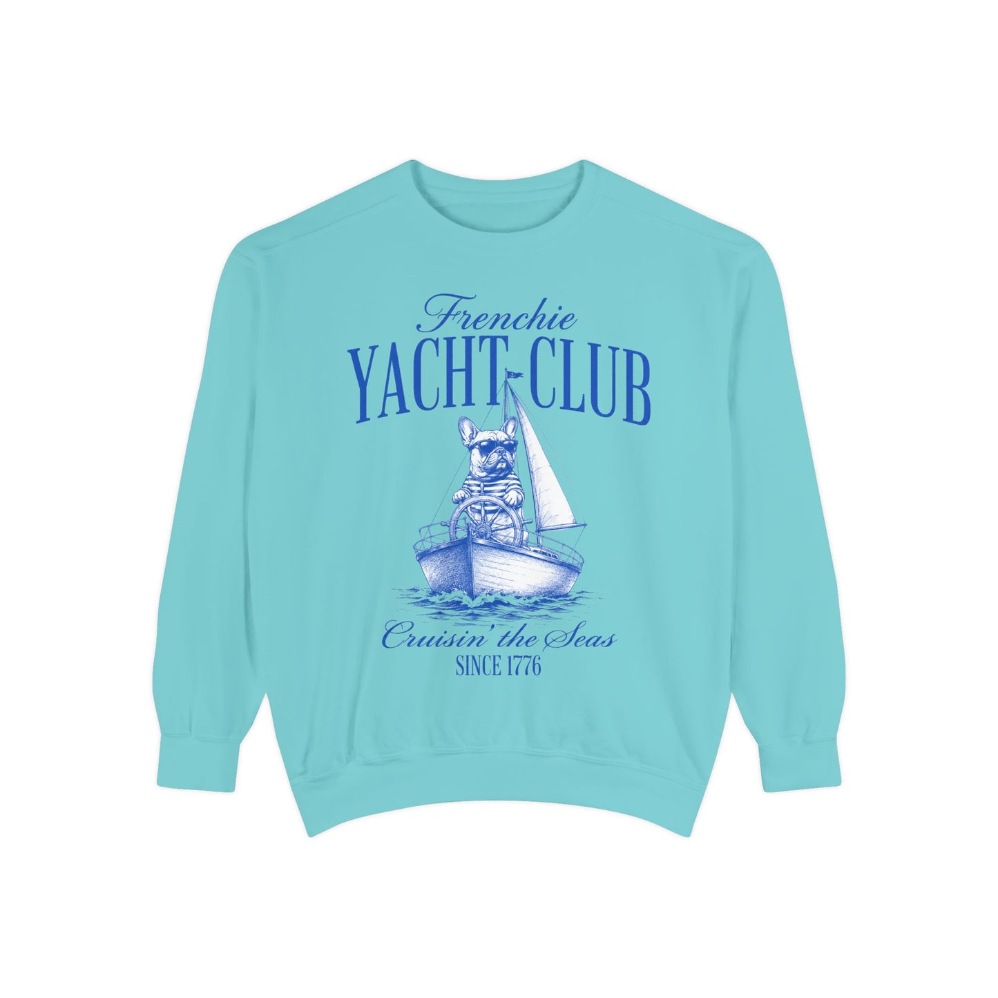 Frenchie Yacht Club Sweatshirt, French Bulldog Nautical Crewneck, Coastal Dog Lover Sweatshirt, Sailing Frenchie Pullover, Beach Club French Bulldog Gift, Preppy Yacht Club Sweatshirt