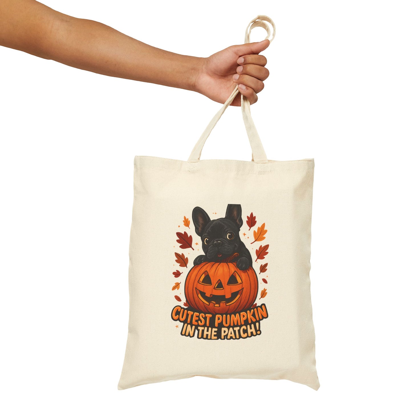 Cutest Pumpkin in the Patch Tote Bag | Frenchie Fall Bag | Halloween Dog Lover Gift | Cute Pumpkin Patch French Bulldog Canvas Tote