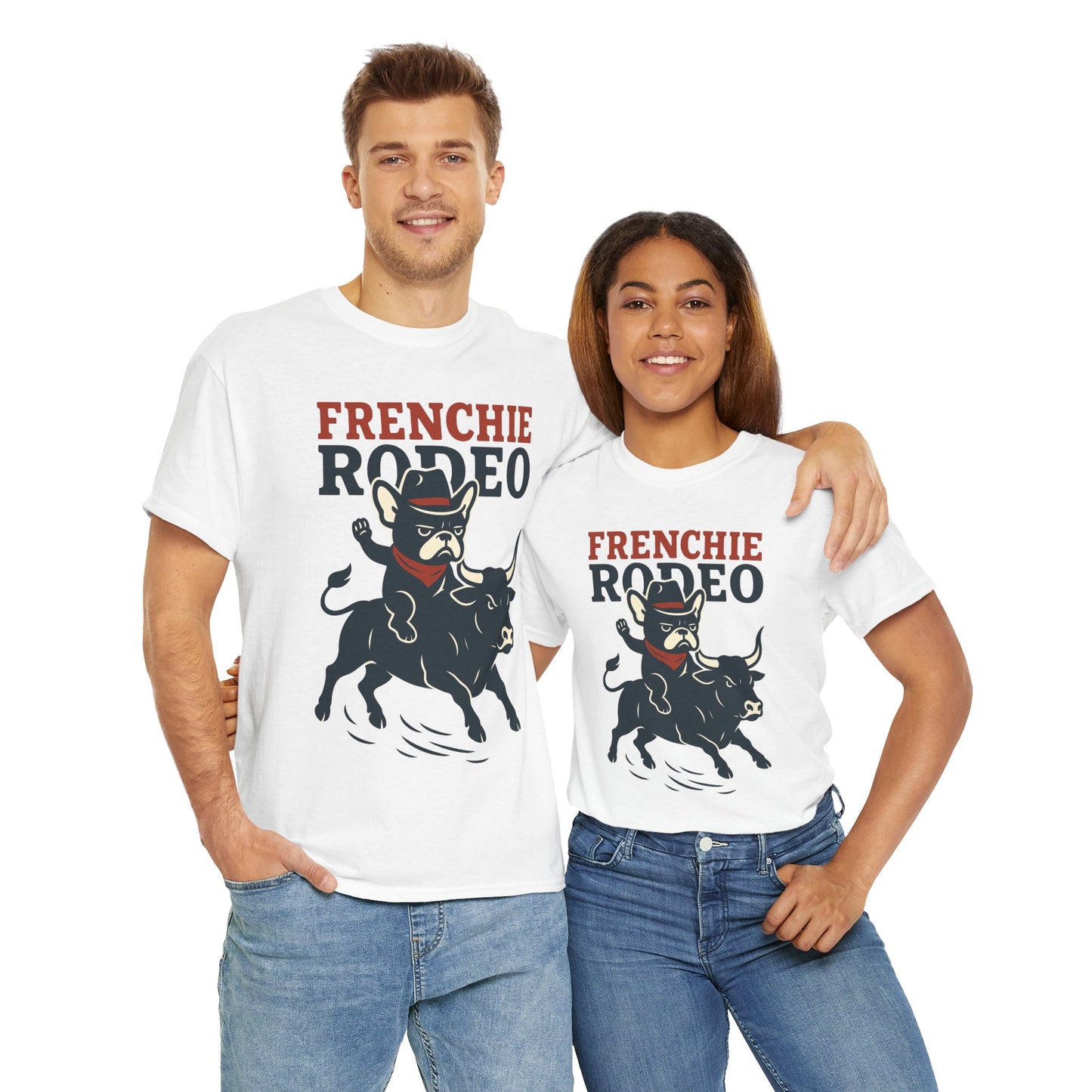 Frenchie Rodeo T-Shirt | Cowboy French Bulldog Graphic Tee | Funny Western Dog Lover Shirt | Frenchie Bull Rider Gift | Rodeo Style Tee