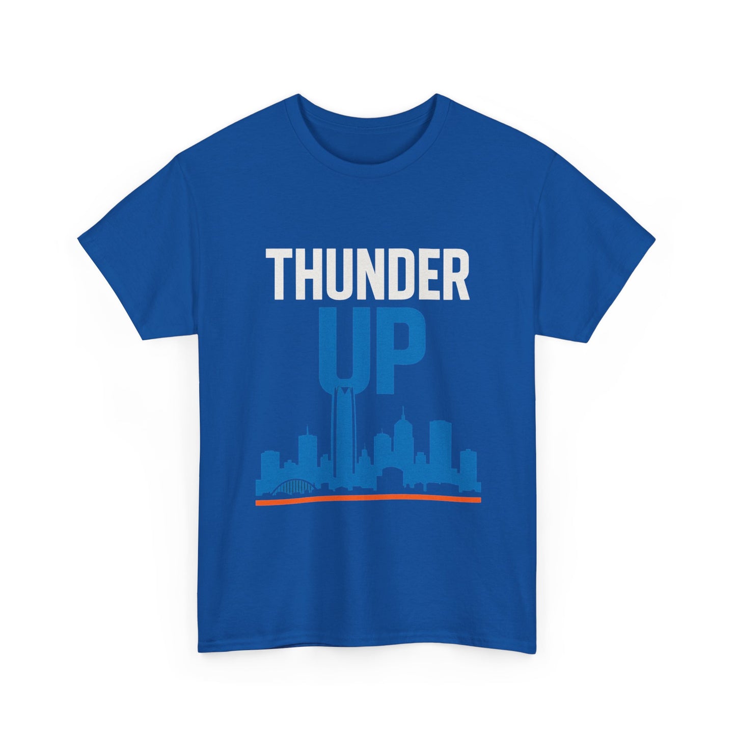 Thunder Up Oklahoma City Skyline Shirt – OKC Basketball Fan Tee, Blue & Orange City Skyline Graphic, Oklahoma Hoops Spirit Wear, Game Day T-Shirt