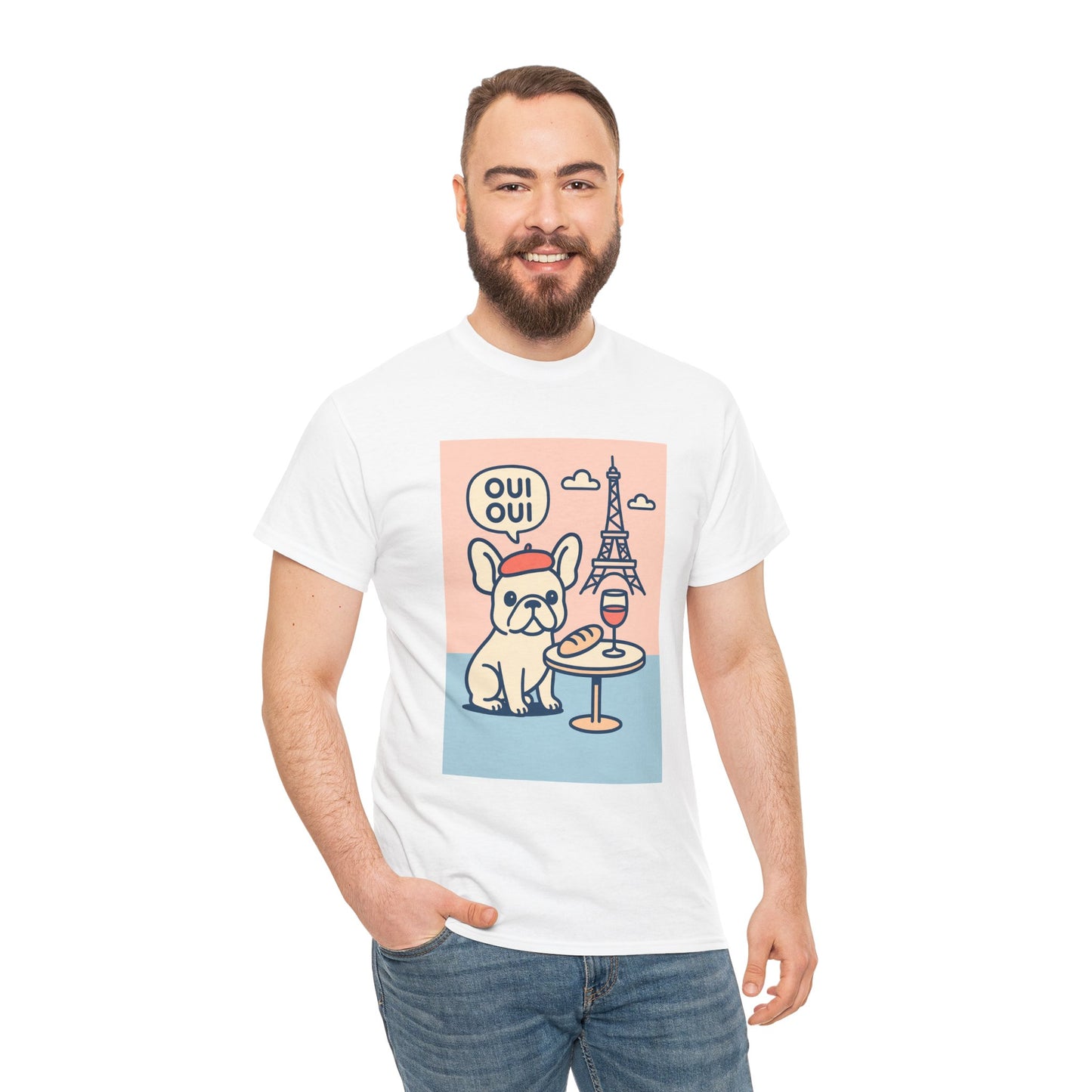 Oui Oui Frenchie Paris T-Shirt – Cute French Bulldog Café Tee, Paris Dog Lover Shirt, Beret & Baguette Graphic, French Bulldog Gift for Women & Men