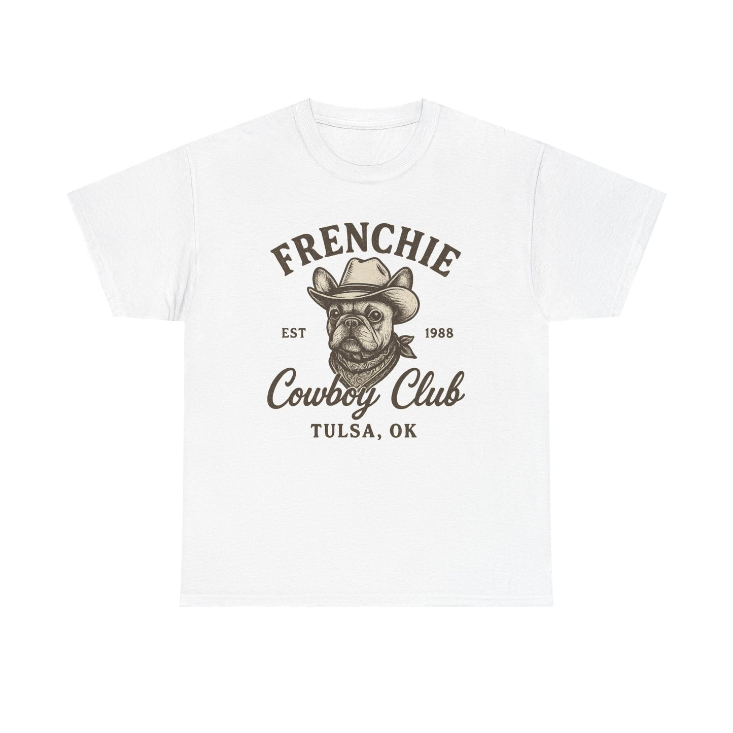 Frenchie Cowboy Club T-Shirt | Western French Bulldog Tee | Tulsa Oklahoma Dog Lover Shirt | Vintage Cowboy Graphic | Country Pet Gift