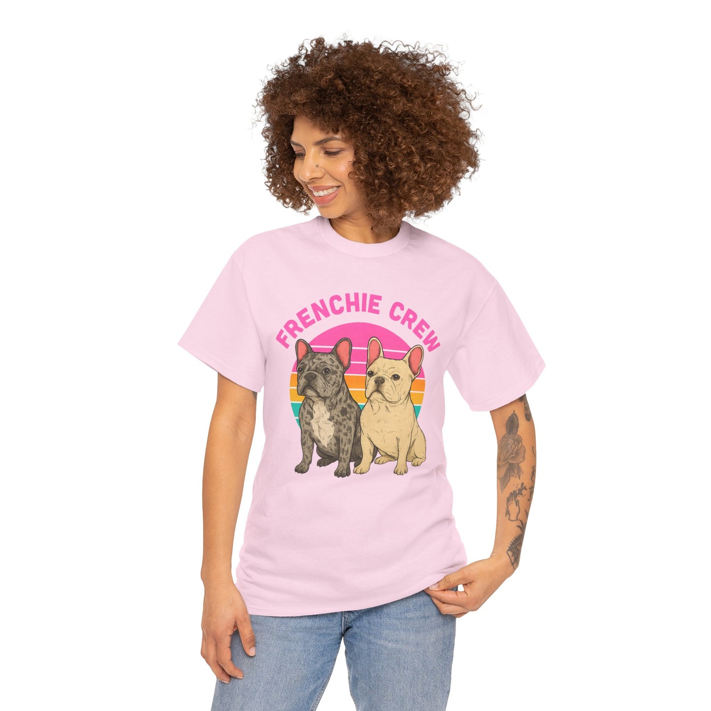 Frenchie Crew T-Shirt | Retro French Bulldog Tee | Merle & Cream Frenchie Dog Lover Shirt | Cute Gift for Frenchie Moms & Dads