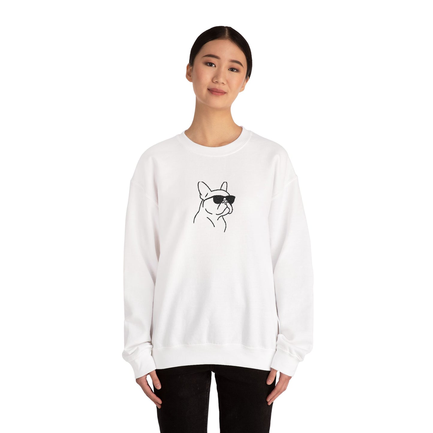 Frenchie in Shades Sweatshirt | Hot Pink French Bulldog Crewneck | Minimal Line Art Dog Lover Gift | Cute Cozy Frenchie Pullover