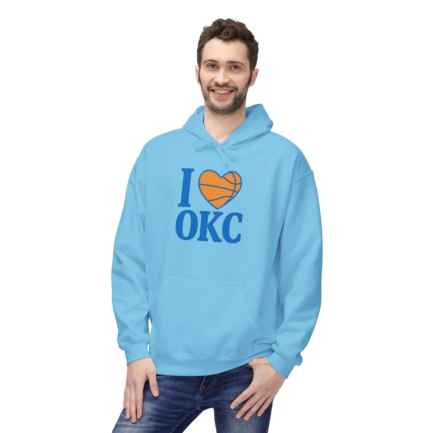 I Love OKC Basketball Hoodie | Oklahoma City Fan Pullover | Blue & Orange Game Day Sweatshirt