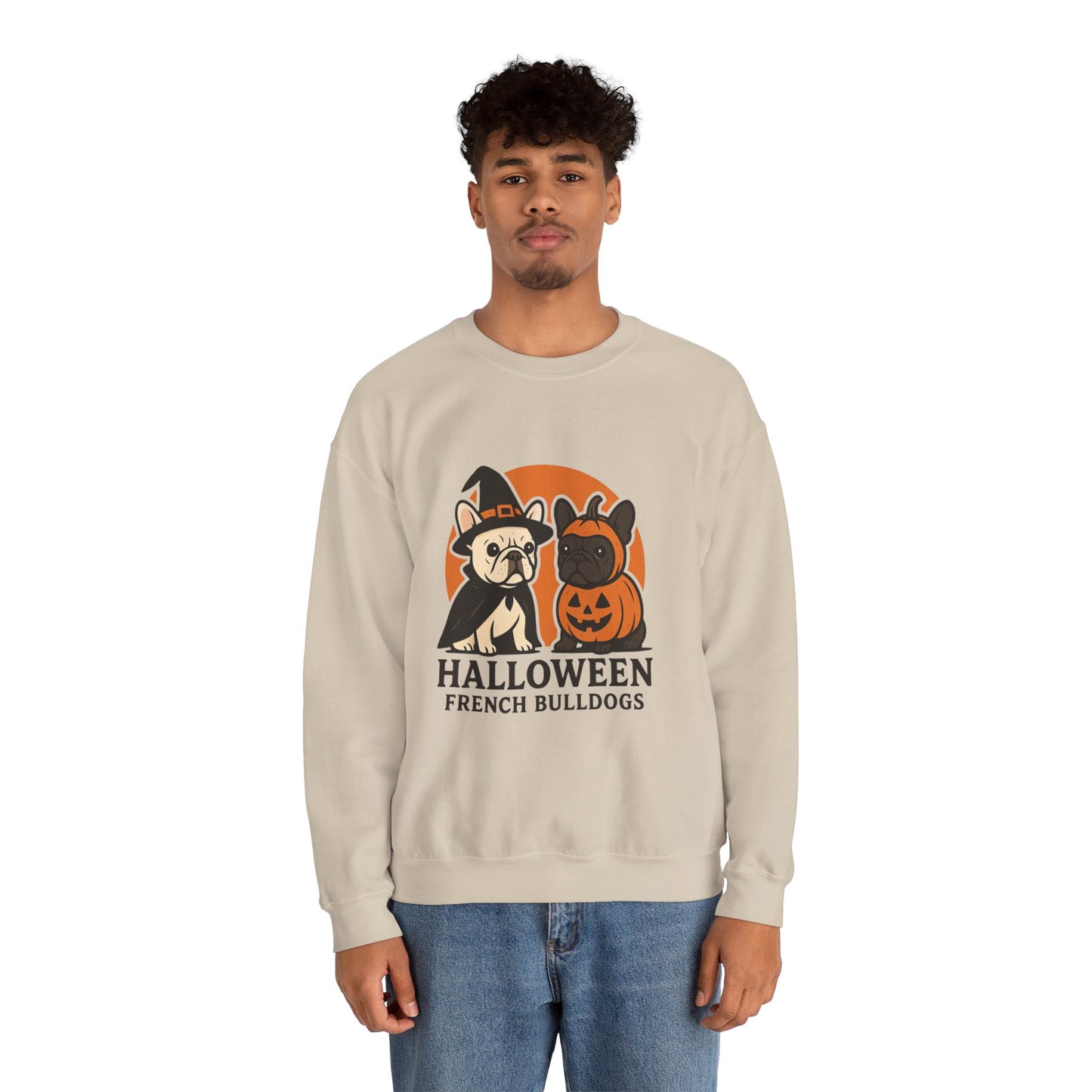 Halloween French Bulldogs Pullover | Cute Pumpkin & Witch Frenchie Sweatshirt | Spooky Fall Dog Lover Gift | Unisex Cozy Halloween Sweater