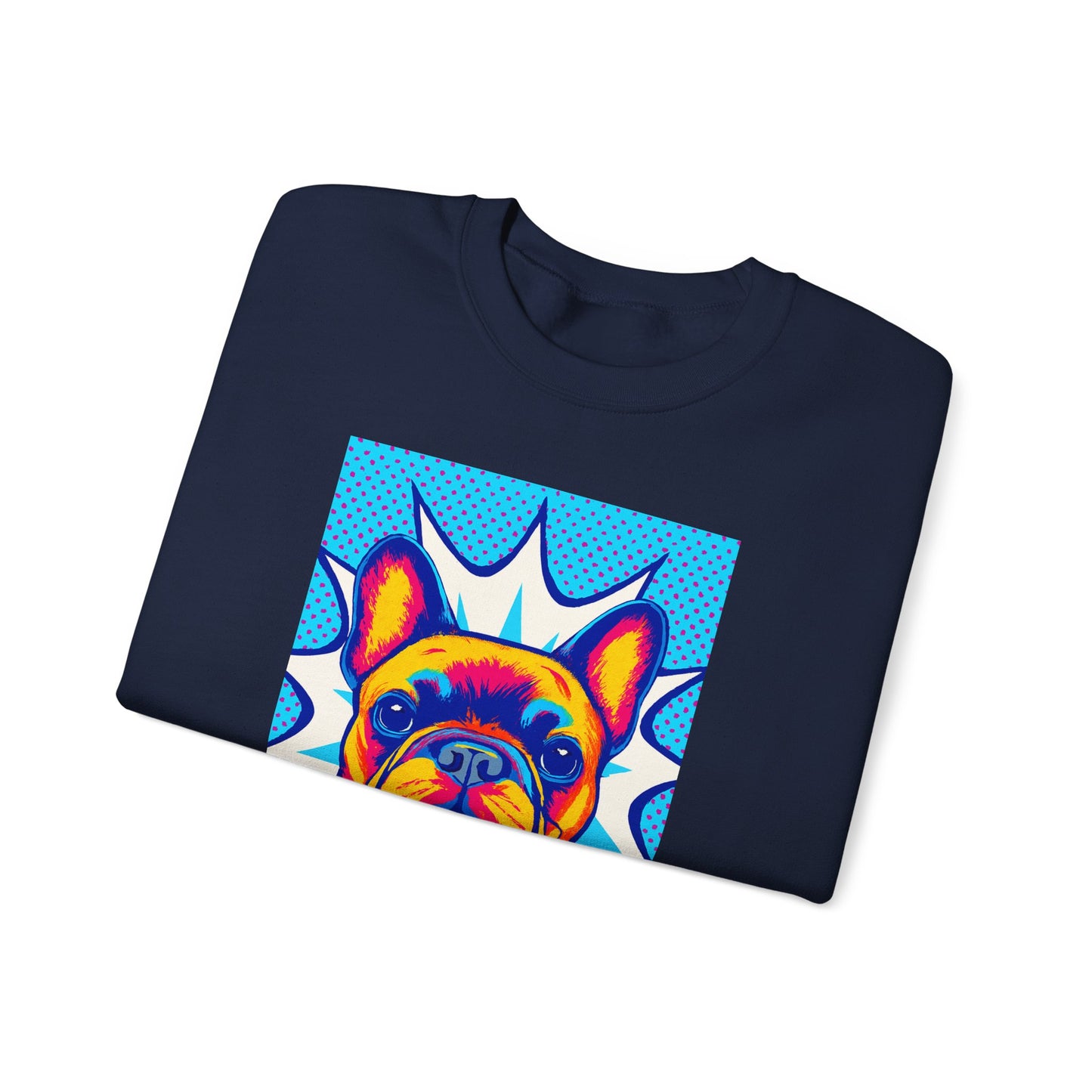 Pop Art French Bulldog Pullover | Colorful Retro Frenchie Sweatshirt | Funky Dog Lover Gift | Unisex Bold Frenchie Graphic Sweater