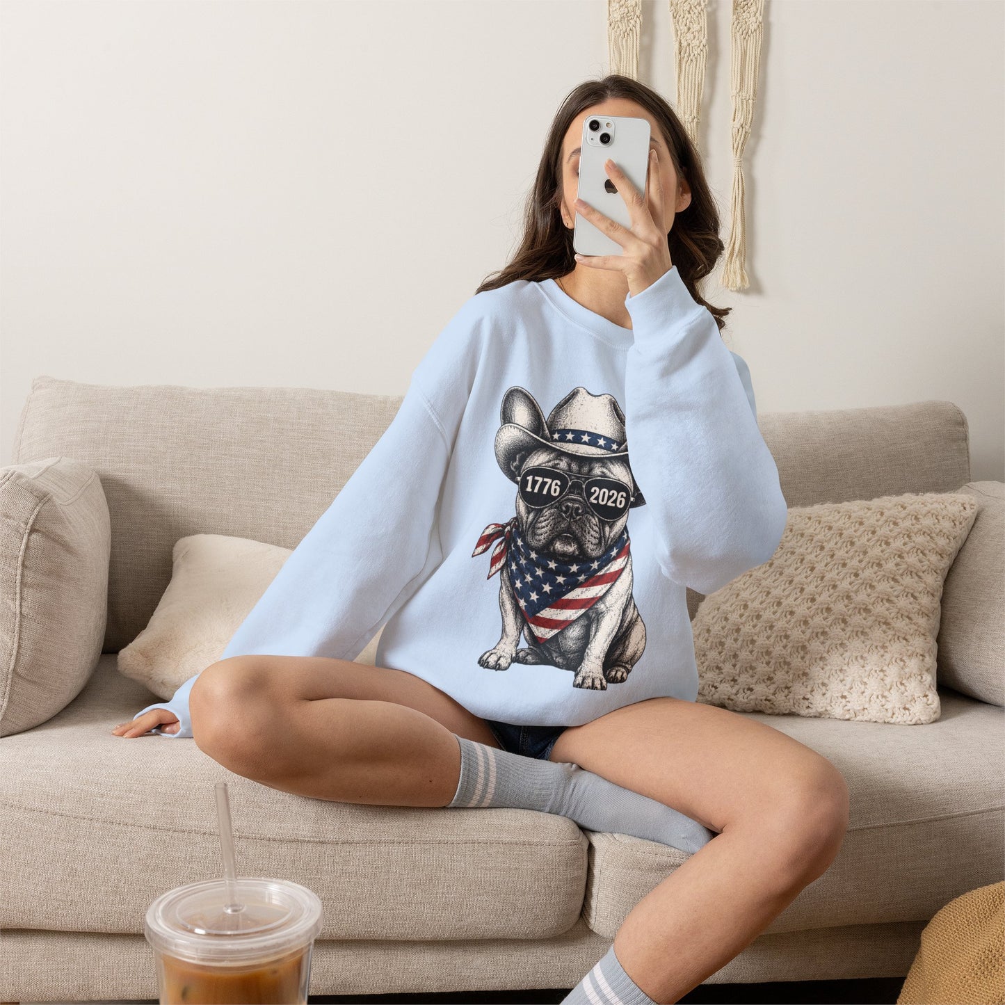 America 250 French Bulldog Sweatshirt, Patriotic Frenchie Crewneck, 1776 2026 USA Anniversary Sweatshirt, Fourth of July Dog Lover Gift