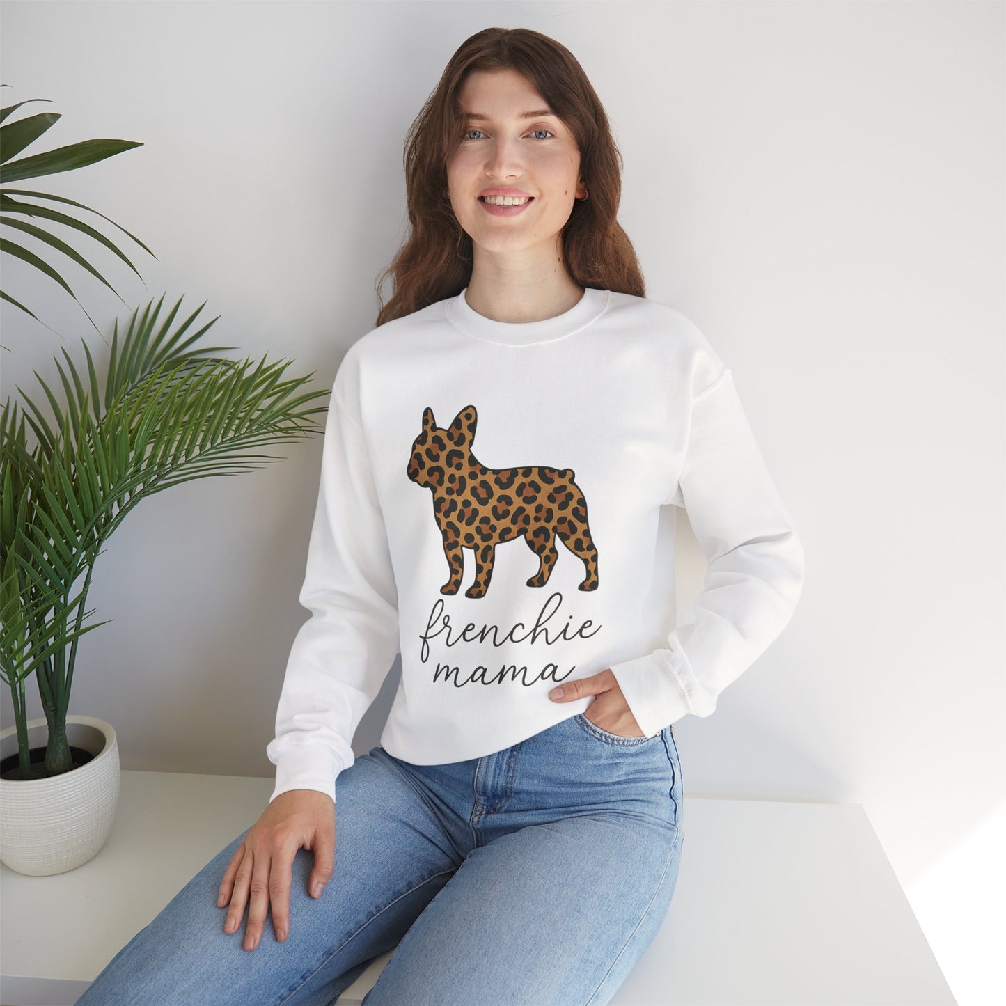 Frenchie Mama Leopard Print Sweatshirt | French Bulldog Mom Crewneck | Cheetah Print Frenchie Sweater | Dog Mom Gift | Cute Animal Print Pullover