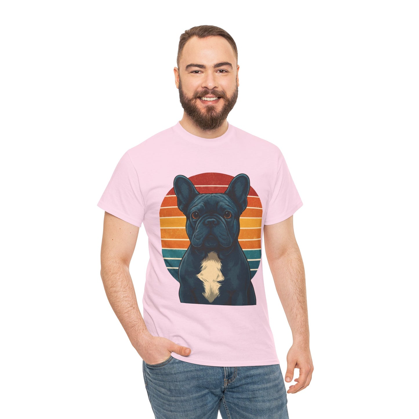 Retro Blue French Bulldog T-Shirt | Vintage Frenchie Dog Tee | 70s Sunset Graphic Shirt | Frenchie Lover Gift | Cute Pet Owner Apparel