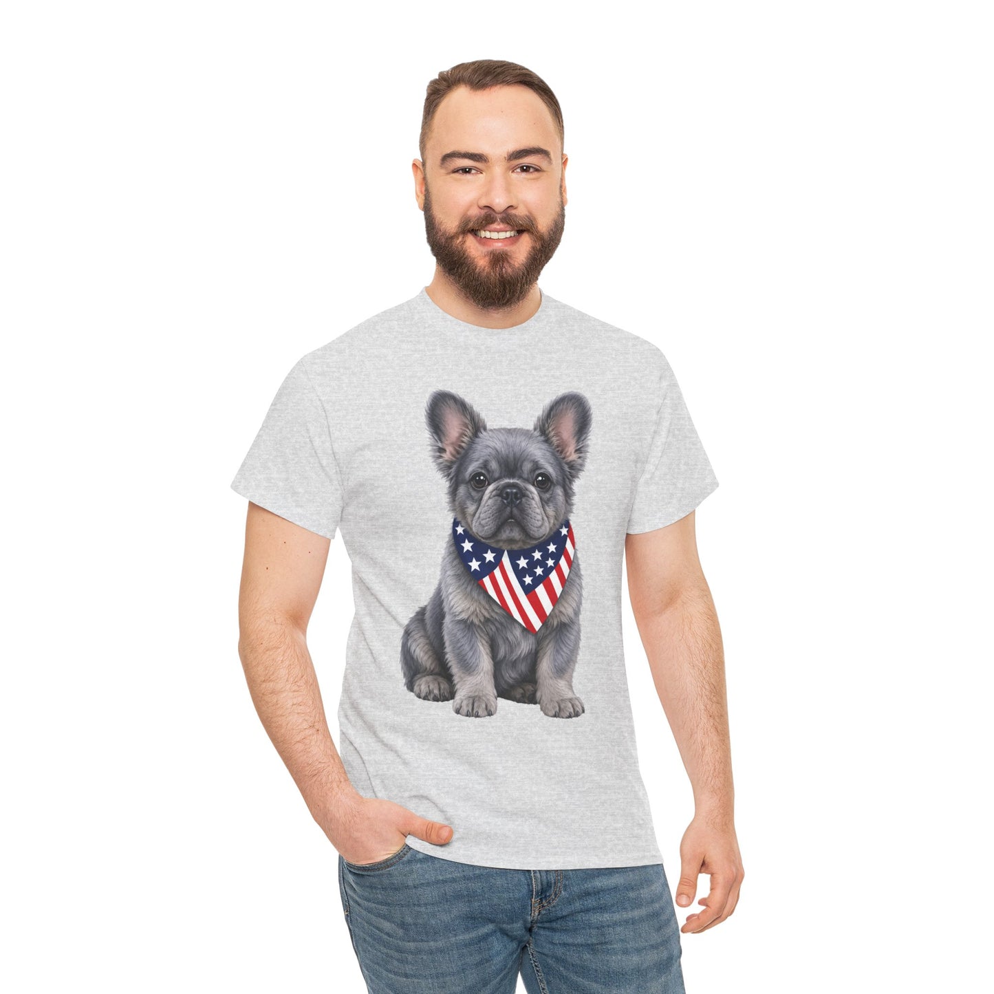 Patriotic Fluffy French Bulldog Shirt, Fluffy Frenchie American Flag Tee, Fourth of July Dog Lover Shirt, USA Fluffy Frenchie Gift