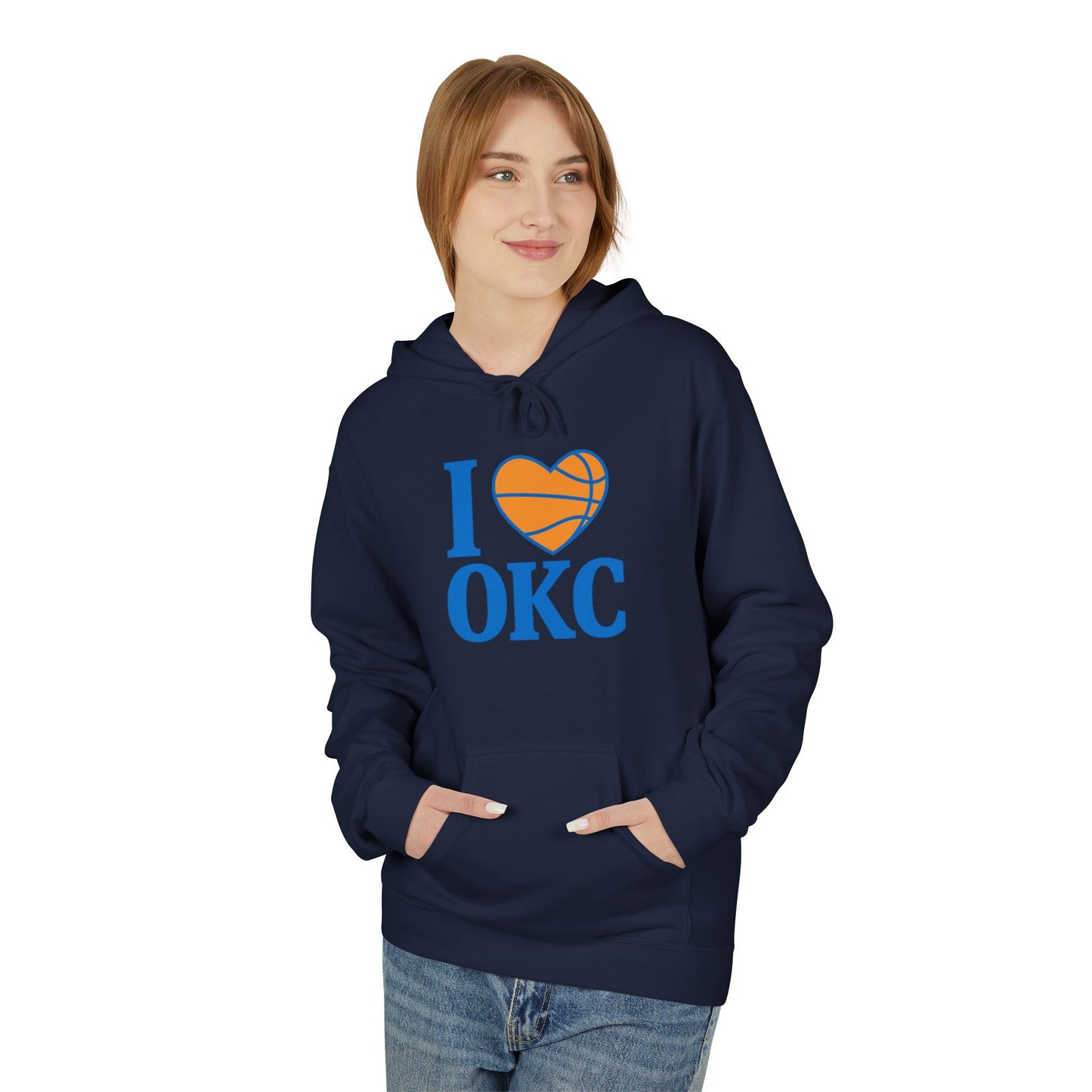 I Love OKC Basketball Hoodie | Oklahoma City Fan Pullover | Blue & Orange Game Day Sweatshirt