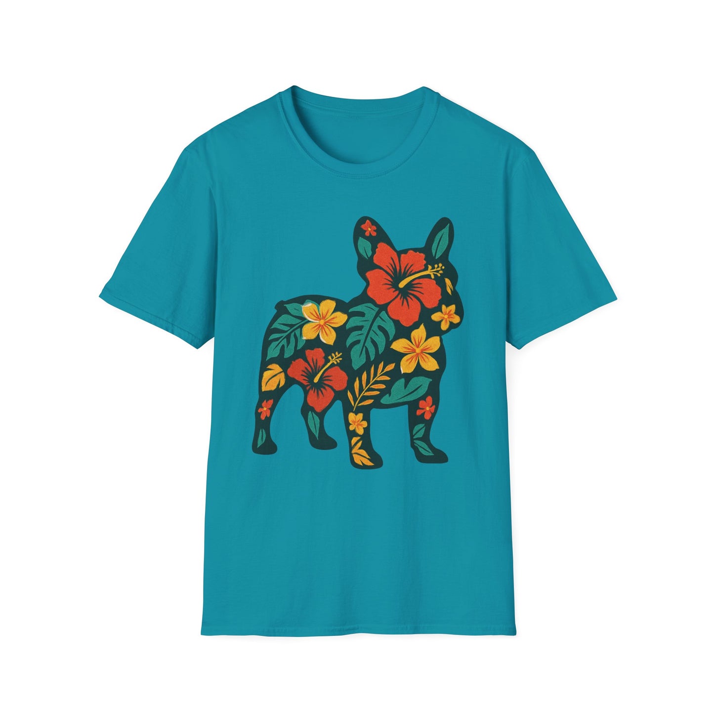 Hawaiian Frenchie Shirt | Floral French Bulldog T-Shirt | Tropical Dog Lover Tee | Cute Summer Frenchie Gift | Hibiscus Dog Silhouette