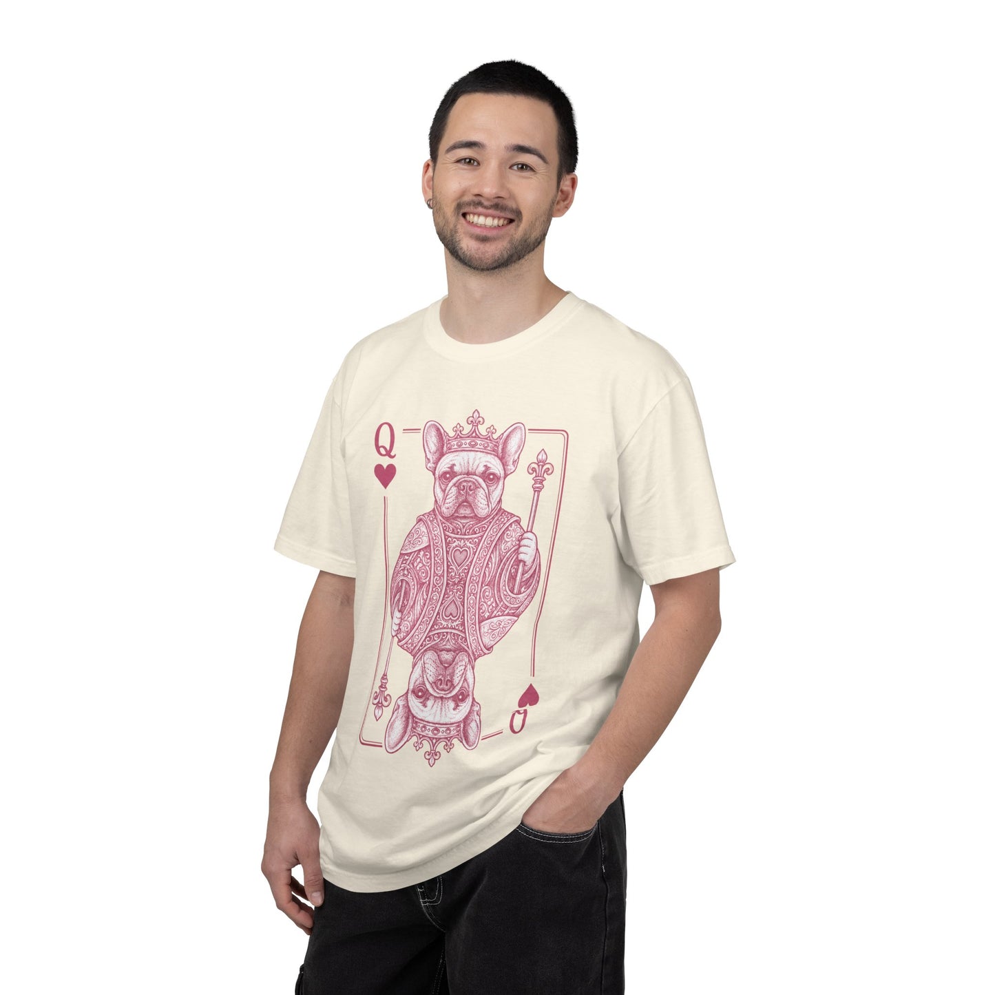 Queen of Hearts French Bulldog Shirt, Frenchie Queen Playing Card Tee, Dog Mom Gift, Cute French Bulldog Graphic Shirt, Royal Frenchie T-Shirt