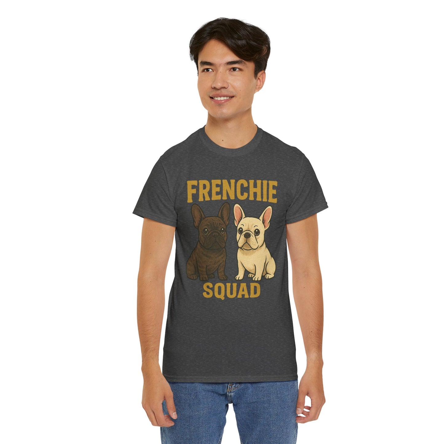 Frenchie Squad T-Shirt | Matching French Bulldog Lover Tee | Retro Dog Mom & Dad Shirt | Cute Frenchie Crew Top | Brindle & Cream Bulldog Graphic