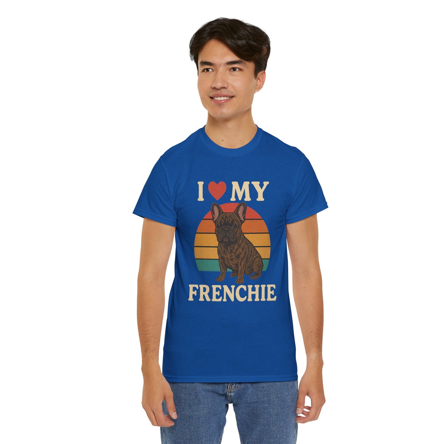I Love My Frenchie T-Shirt | Retro French Bulldog Tee | Vintage Dog Lover Gift | Frenchie Mom & Dad Shirt | Brindle Bulldog Graphic Top