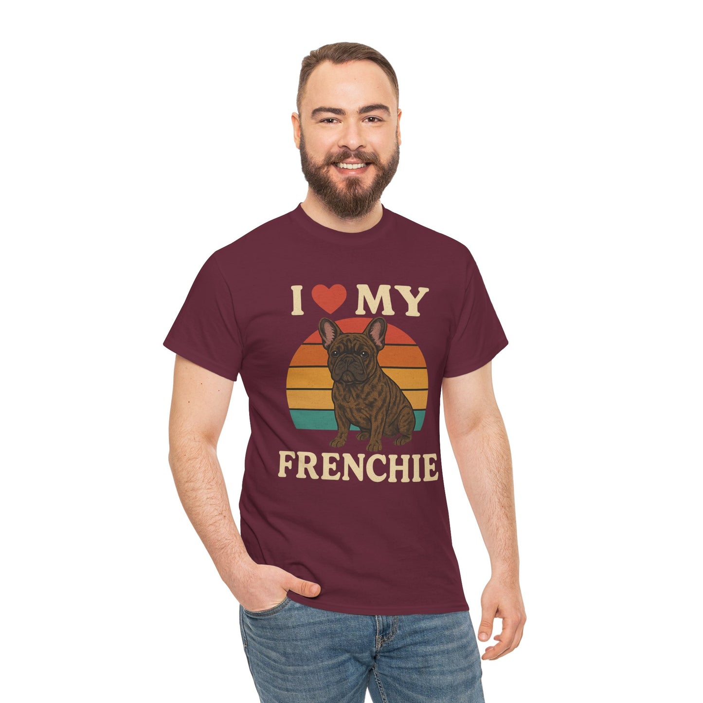 I Love My Frenchie T-Shirt | Retro French Bulldog Tee | Vintage Dog Lover Gift | Frenchie Mom & Dad Shirt | Brindle Bulldog Graphic Top