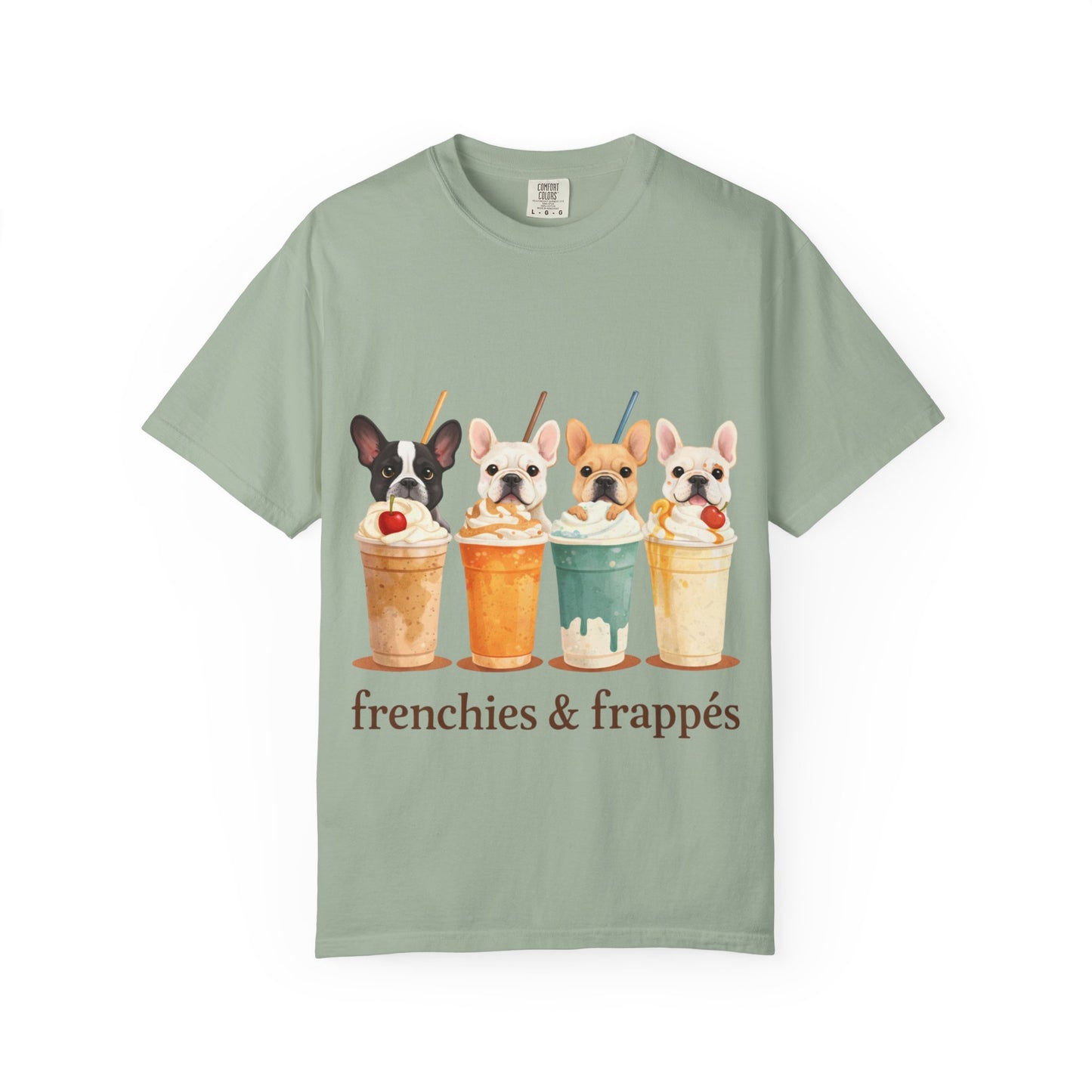 Frenchies & Frappés Shirt, French Bulldog Coffee Shirt, Cute Frenchie Café Tee, Coffee Lover Dog Shirt, Dog Mom Gift, French Bulldog Graphic Tee