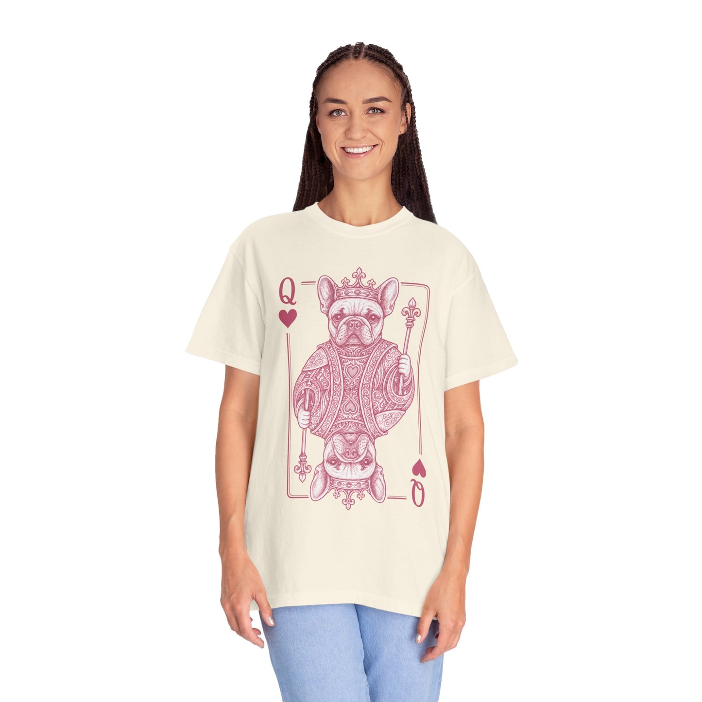 Queen of Hearts French Bulldog Shirt, Frenchie Queen Playing Card Tee, Dog Mom Gift, Cute French Bulldog Graphic Shirt, Royal Frenchie T-Shirt