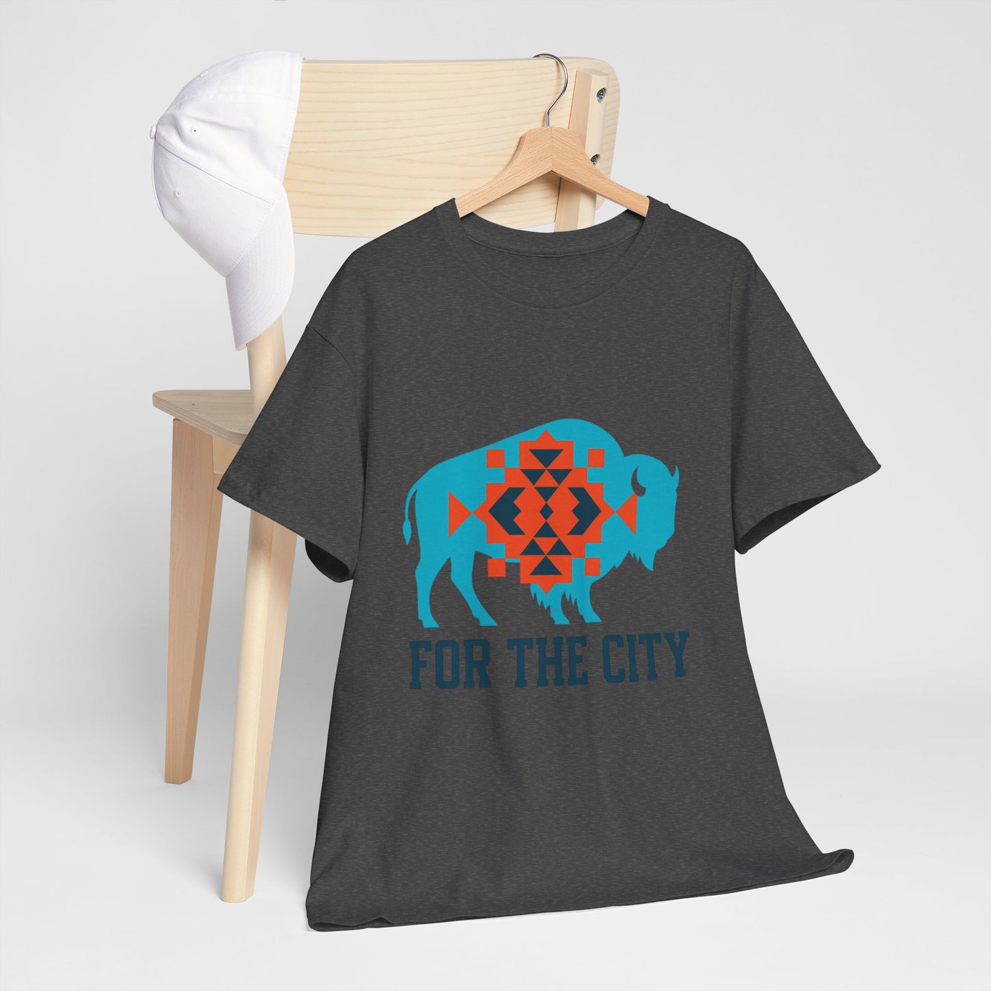 For The City Tribal Bison T-Shirt | Oklahoma Pride Tee | Blue & Orange Southwestern Bison Graphic | OKC Fan Inspired Shirt | Local Oklahoma Gift