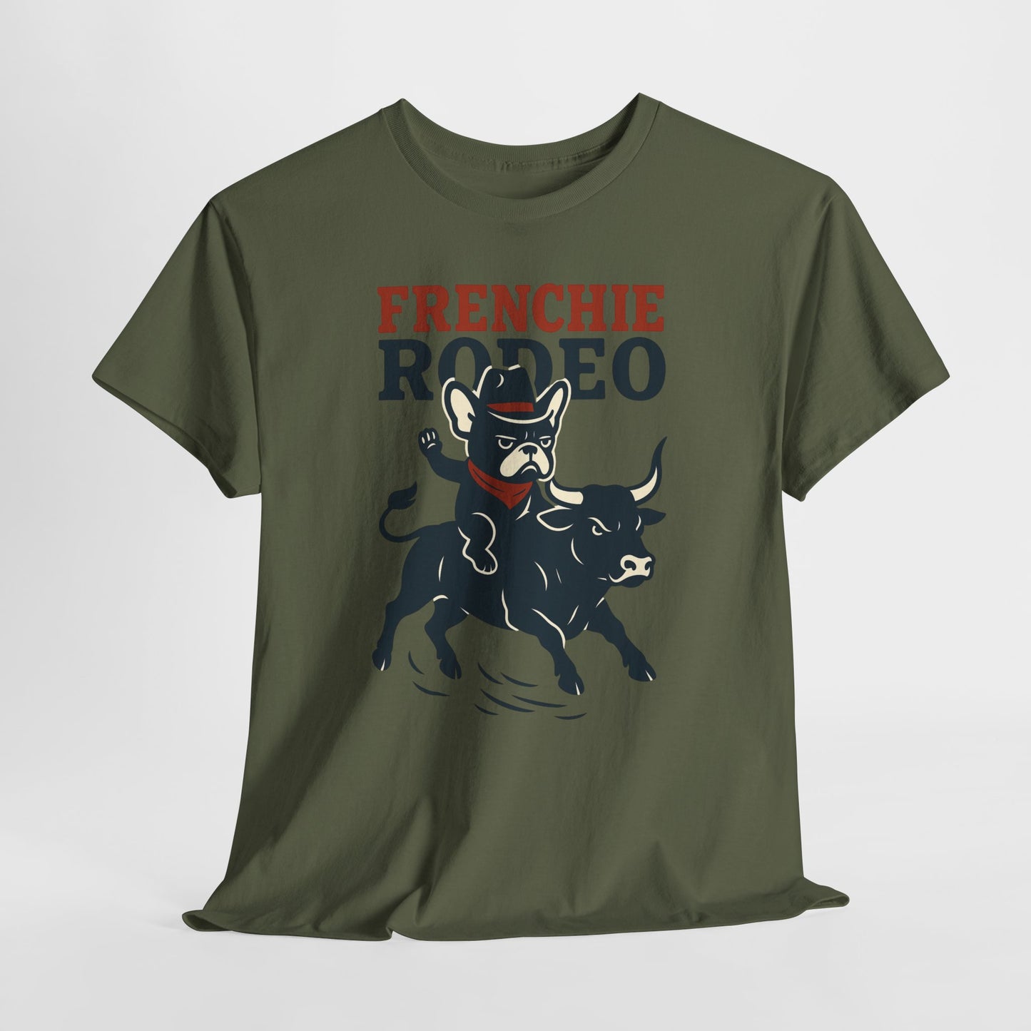 Frenchie Rodeo T-Shirt | Cowboy French Bulldog Graphic Tee | Funny Western Dog Lover Shirt | Frenchie Bull Rider Gift | Rodeo Style Tee