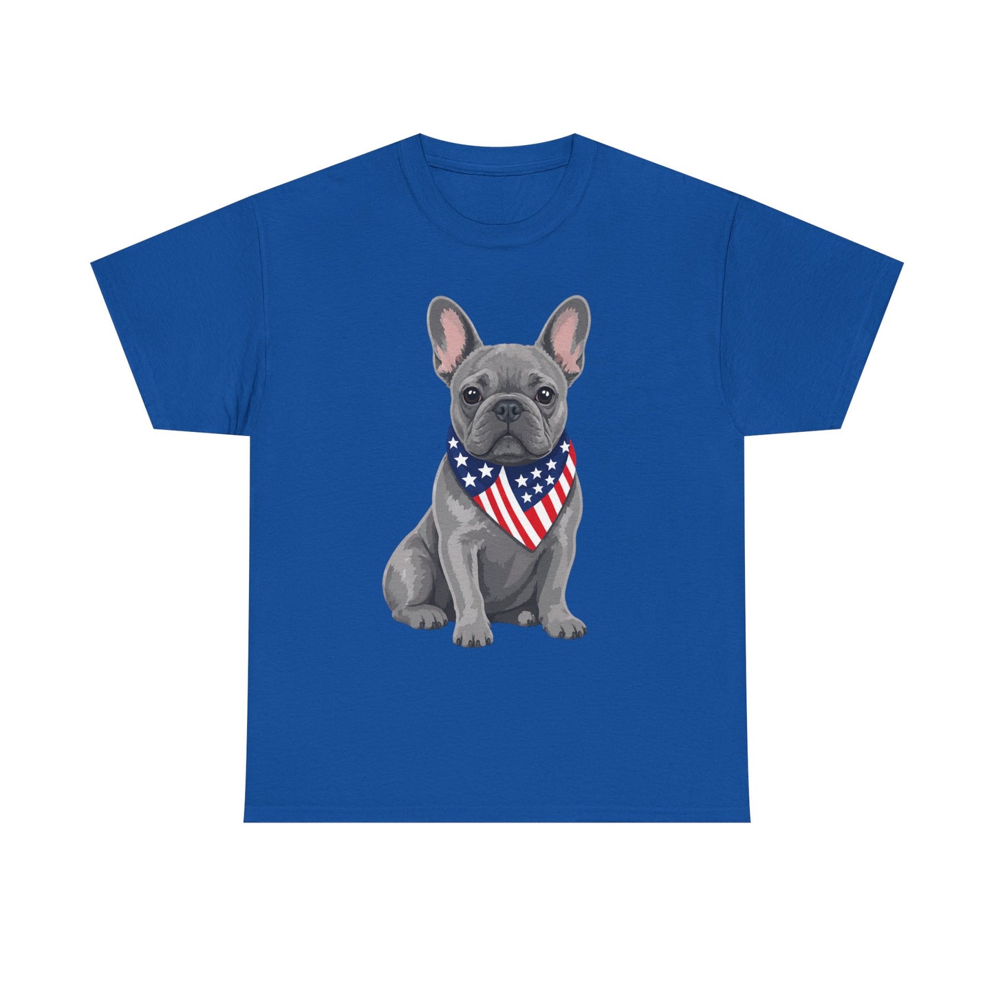 Patriotic French Bulldog Shirt, Blue Frenchie American Flag Bandana Tee, Fourth of July Dog Lover Shirt, USA French Bulldog Gift