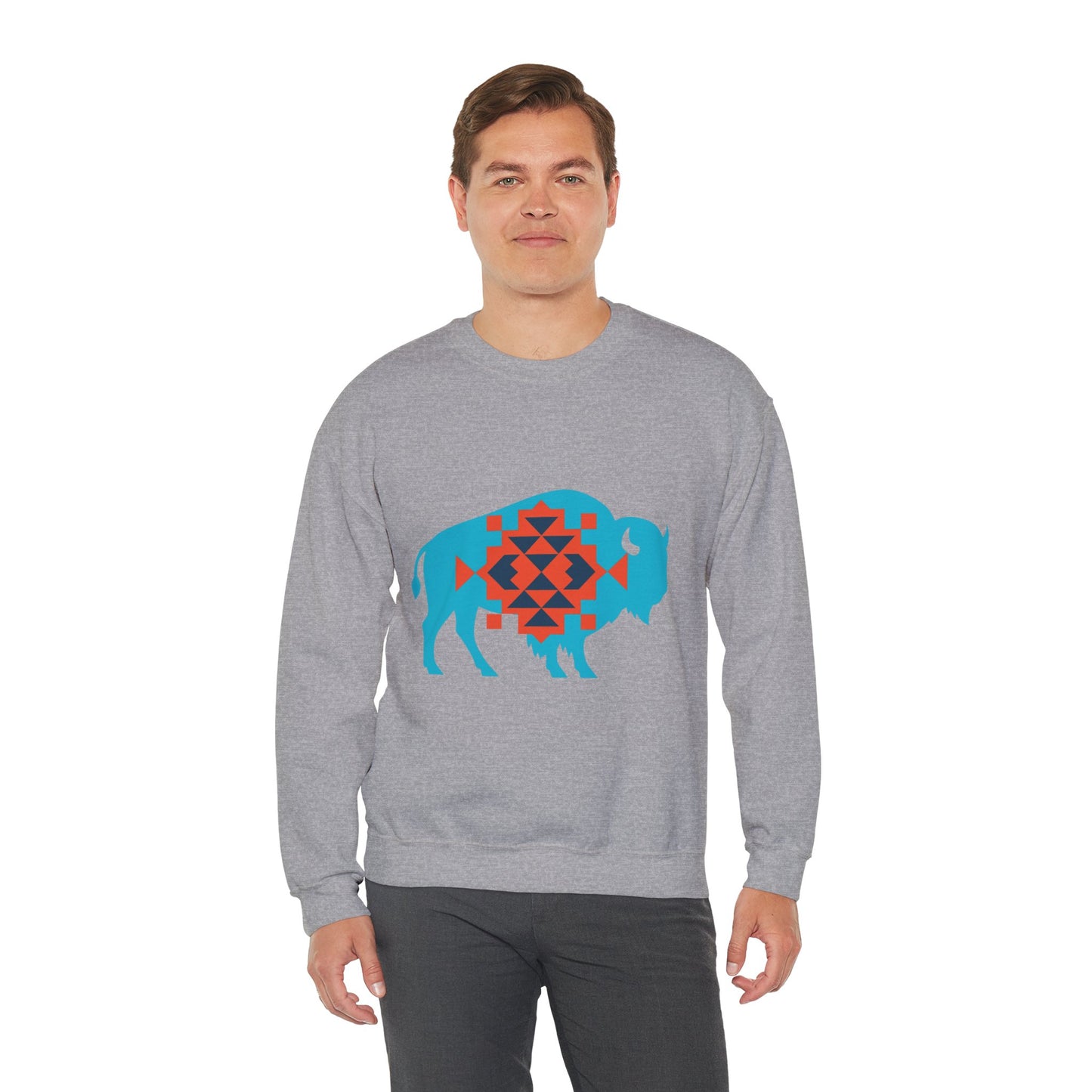 Aztec Bison Oklahoma Basketball Sweatshirt | Blue & Orange Tribal Bison Crewneck | OKC Spirit Sweater | For the City Thunder Fan Gift