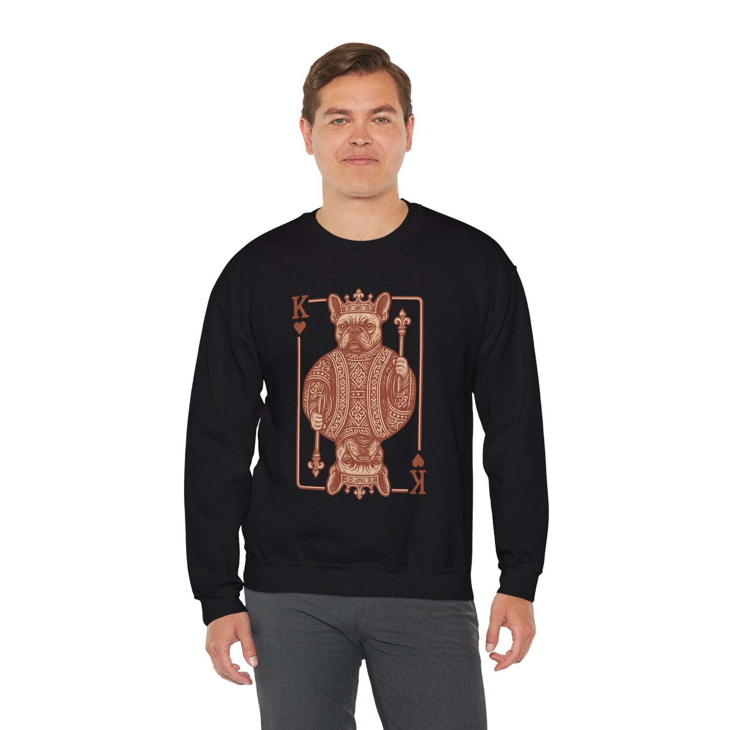 King French Bulldog Sweatshirt, Frenchie Playing Card Crewneck, Royal French Bulldog Pullover, King of Hearts Frenchie Sweatshirt, Vintage Dog Lover Gift