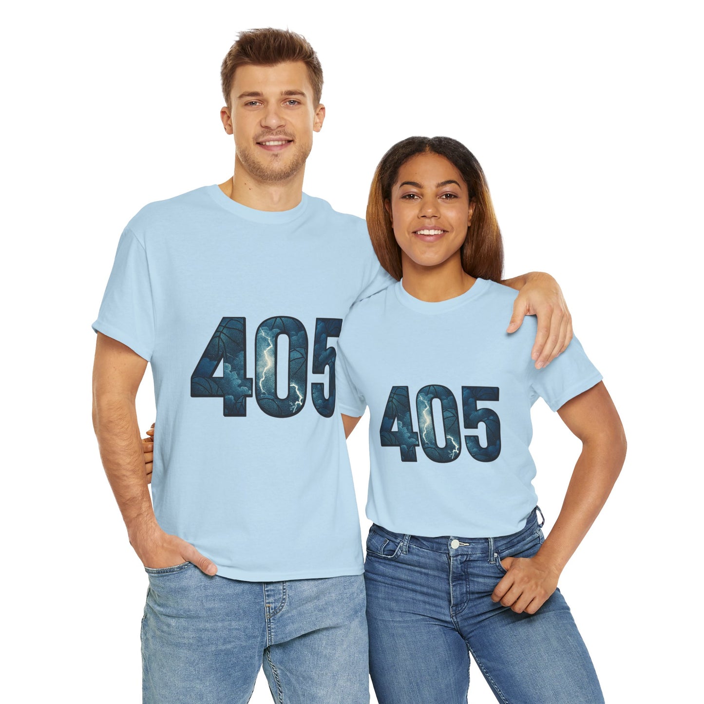405 Thunder Lightning Tee | OKC Basketball Shirt | Oklahoma Area Code Shirt | Orange & Blue Thunder Fan Graphic Tee | Local Pride Shirt
