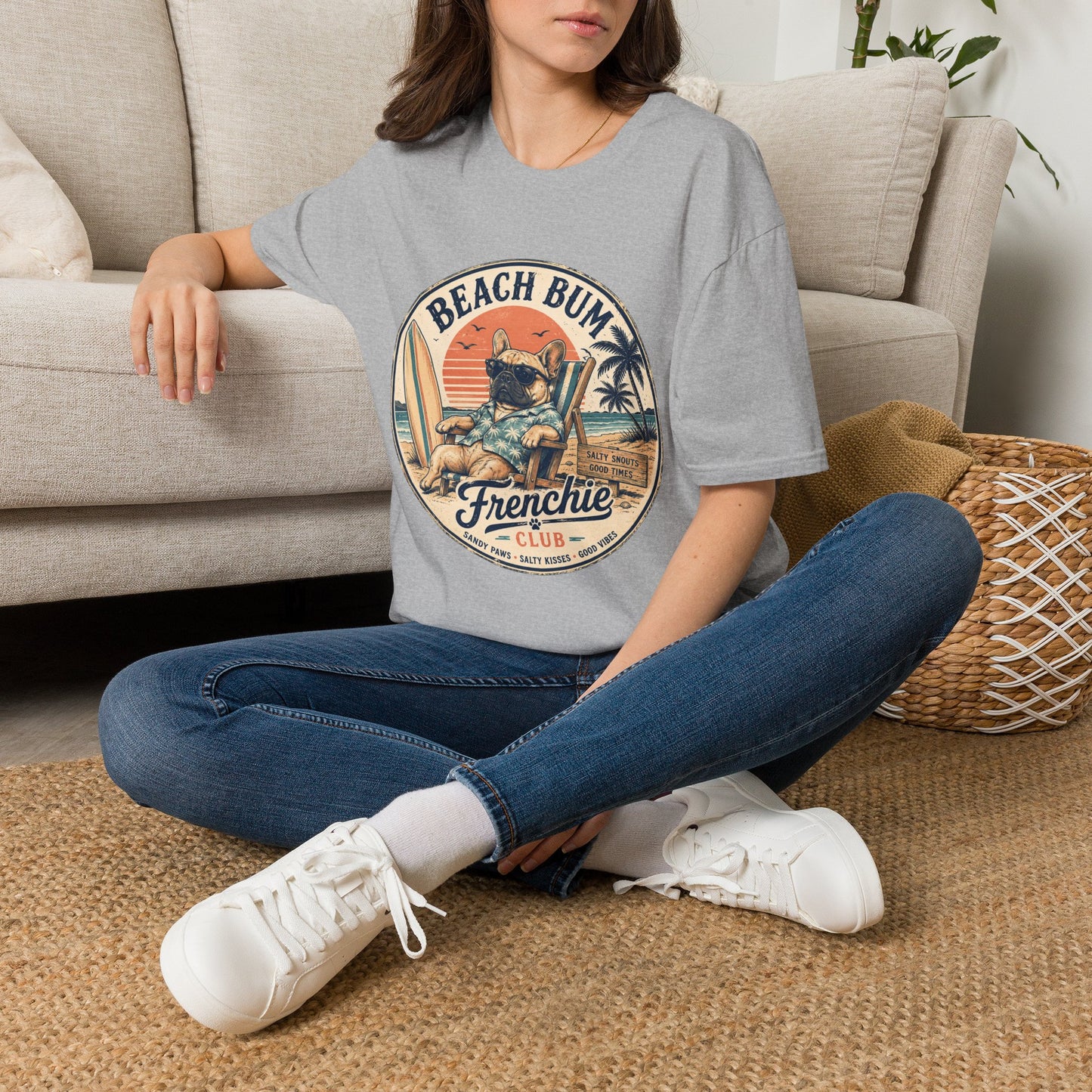 Beach Bum French Bulldog Shirt, Frenchie Beach Club Tee, Summer Frenchie Shirt, Dog Mom Beach Shirt, Coastal French Bulldog Graphic Tee