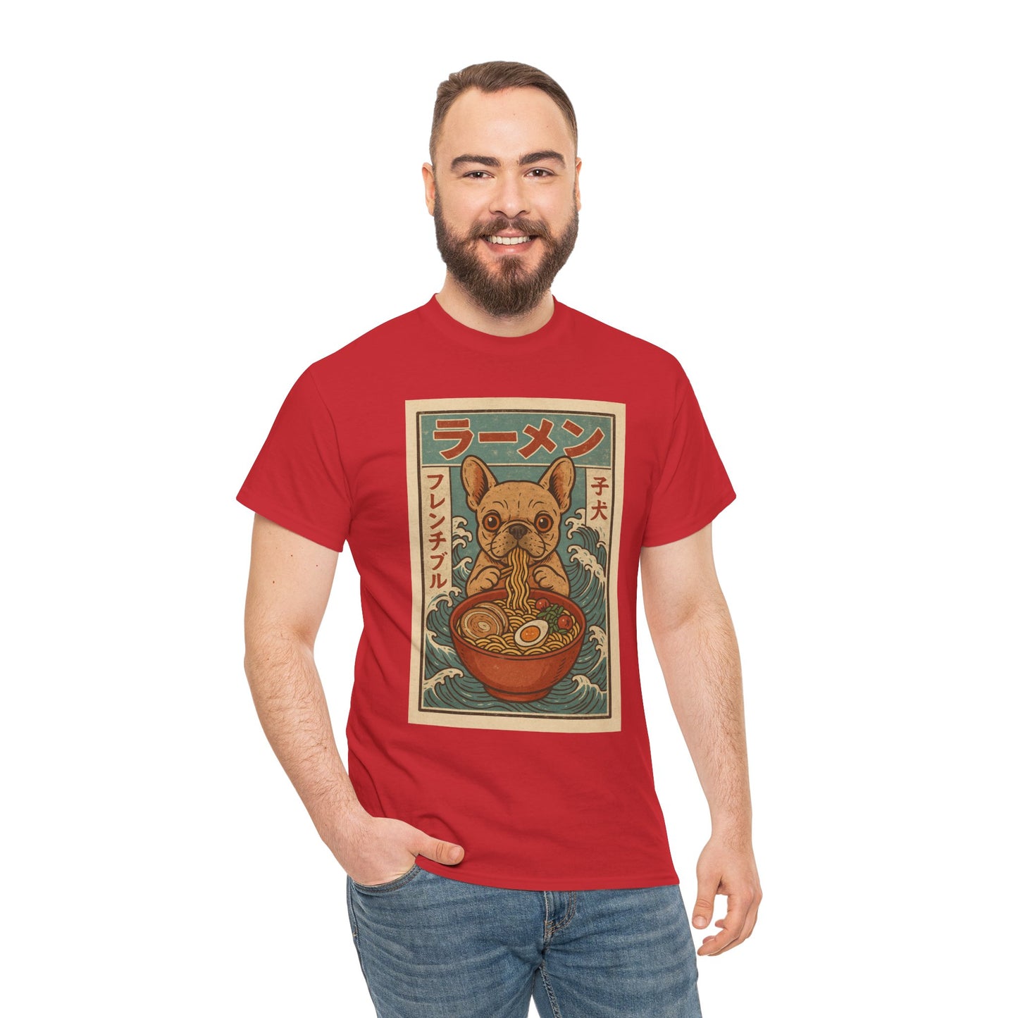 Frenchie Ramen T-Shirt – Vintage Japanese Poster Style French Bulldog Tee, Retro Dog Lover Shirt, Cute Anime-Inspired Gift