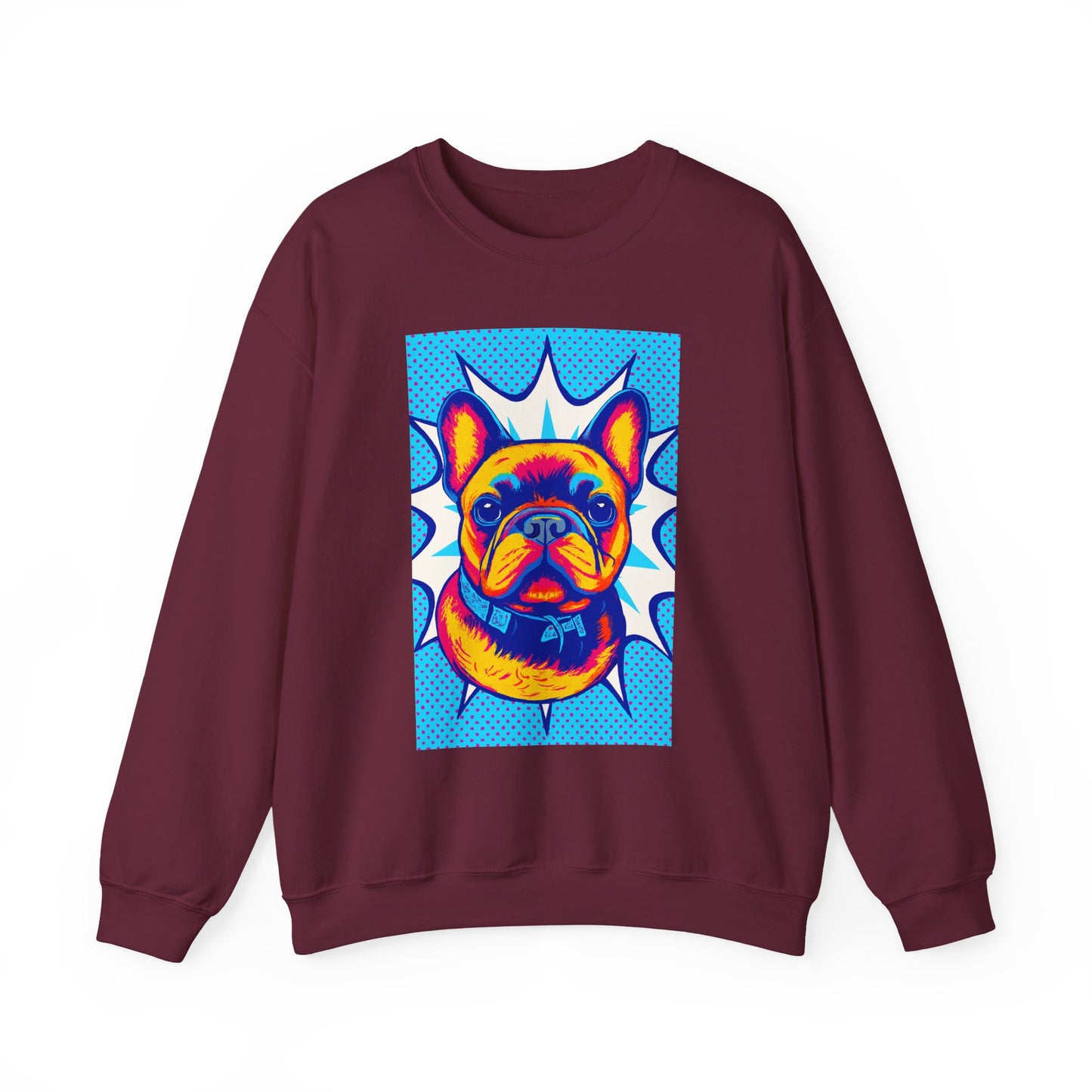 Pop Art French Bulldog Pullover | Colorful Retro Frenchie Sweatshirt | Funky Dog Lover Gift | Unisex Bold Frenchie Graphic Sweater