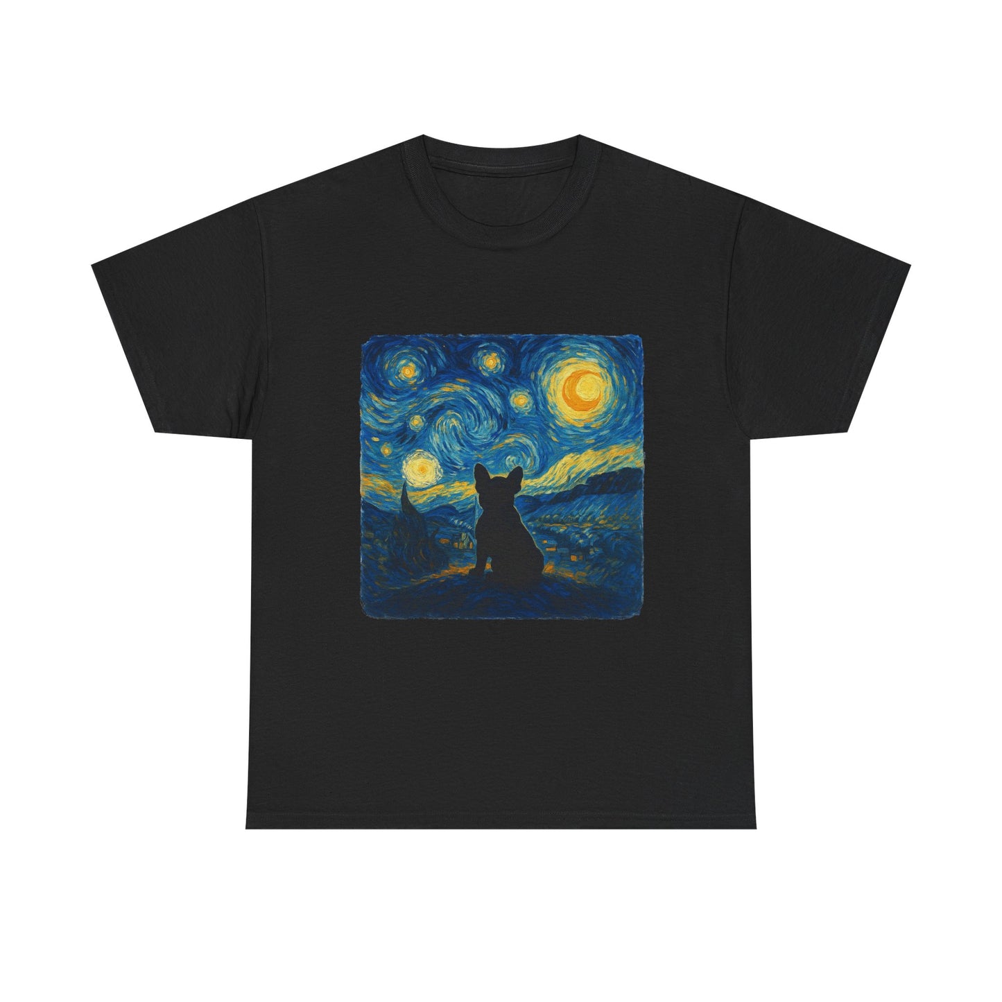 Starry Night Frenchie T-Shirt – Van Gogh Inspired French Bulldog Tee, Artistic Dog Lover Shirt, Unique Gift for Pet Moms & Dads