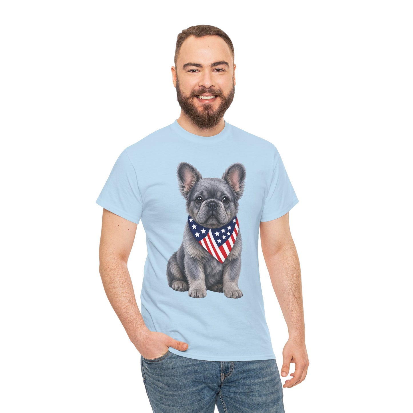 Patriotic Fluffy French Bulldog Shirt, Fluffy Frenchie American Flag Tee, Fourth of July Dog Lover Shirt, USA Fluffy Frenchie Gift