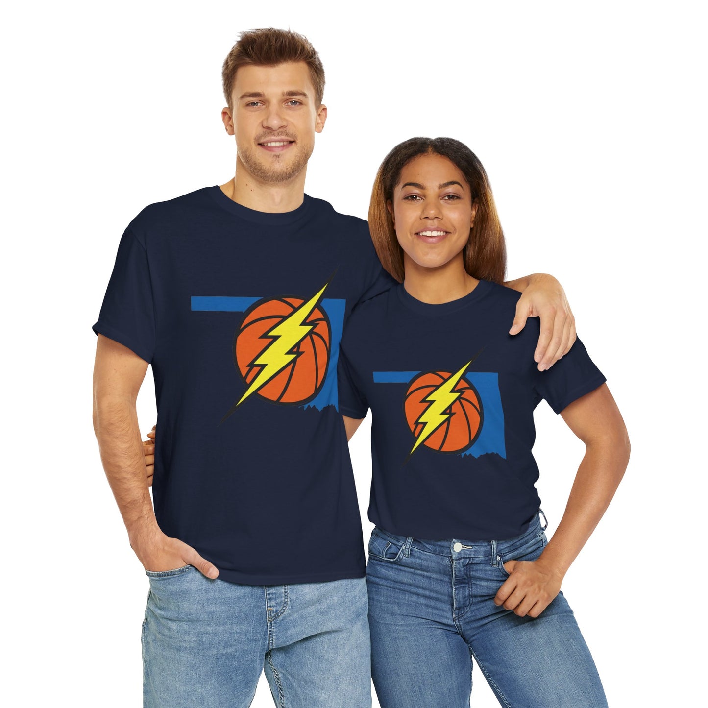 Oklahoma Lightning Basketball T-Shirt | OKC Basketball Inspired Shirt | Blue & Orange Game Day Tee | Oklahoma State Outline Graphic
