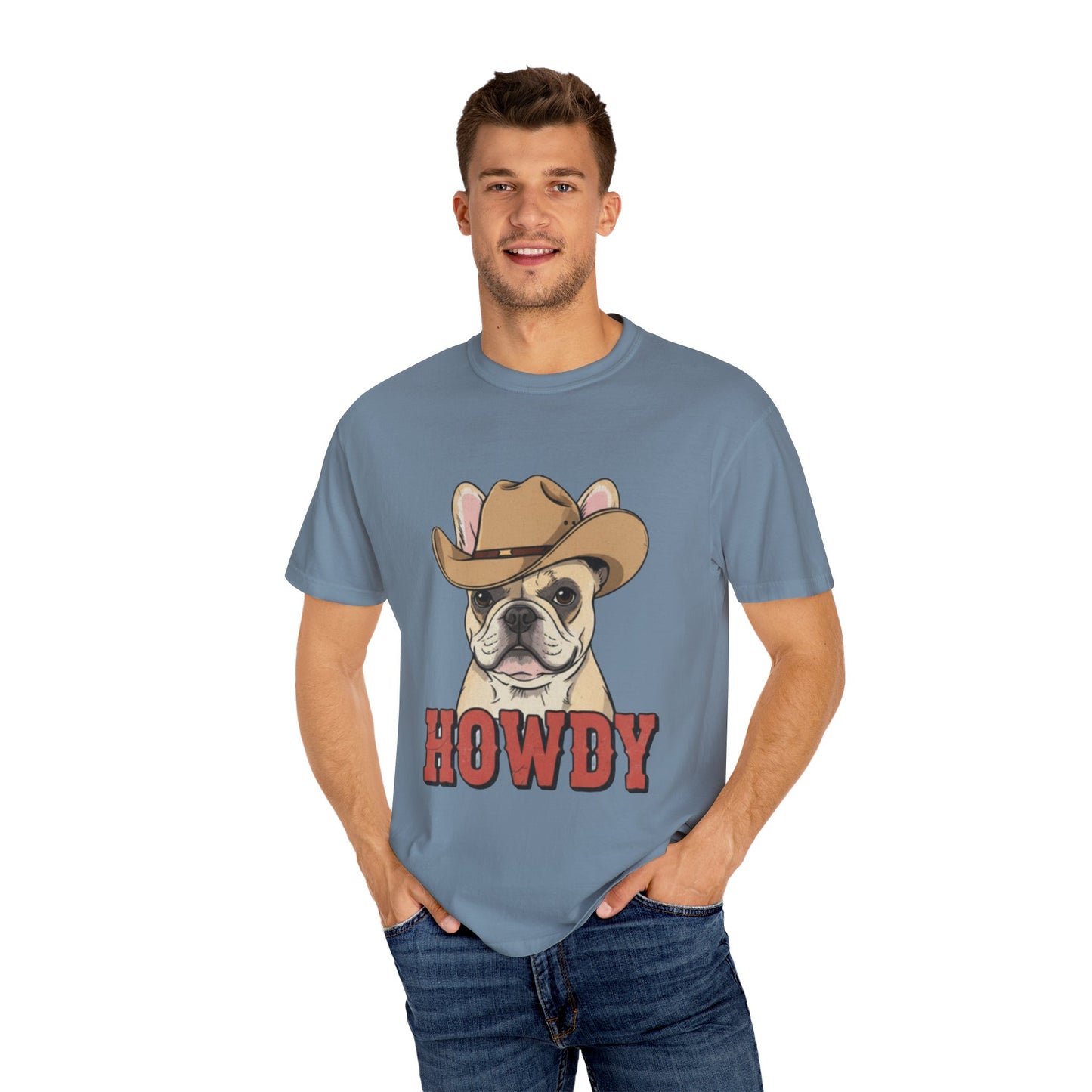 Howdy French Bulldog Cowboy T-Shirt | Western Frenchie Graphic Tee | Cute Dog Lover Country Shirt | Funny Gift for Him or Her