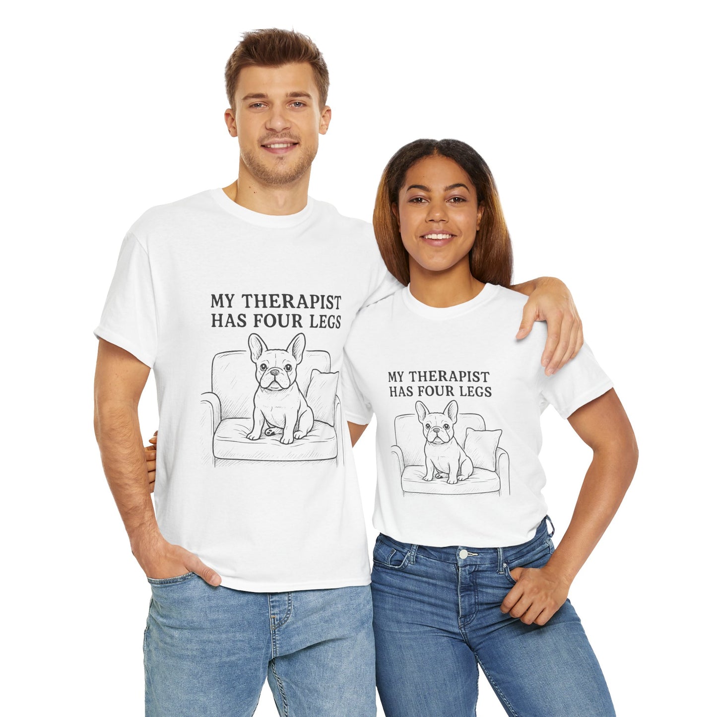 My Therapist Has Four Legs French Bulldog Shirt – Funny Dog Lover Tee, Frenchie Owner Gift, Mental Health Humor Shirt, Cute Pet Apparel