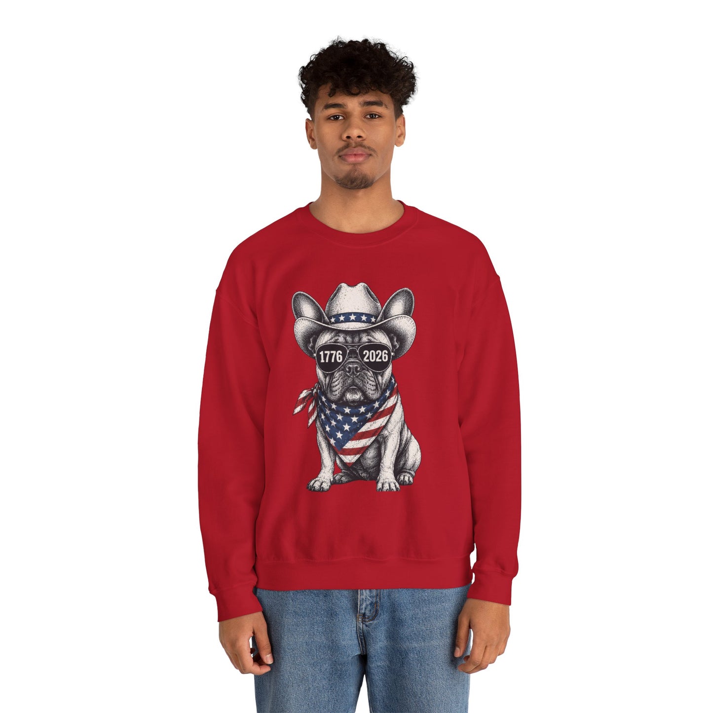 America 250 French Bulldog Sweatshirt, Patriotic Frenchie Crewneck, 1776 2026 USA Anniversary Sweatshirt, Fourth of July Dog Lover Gift