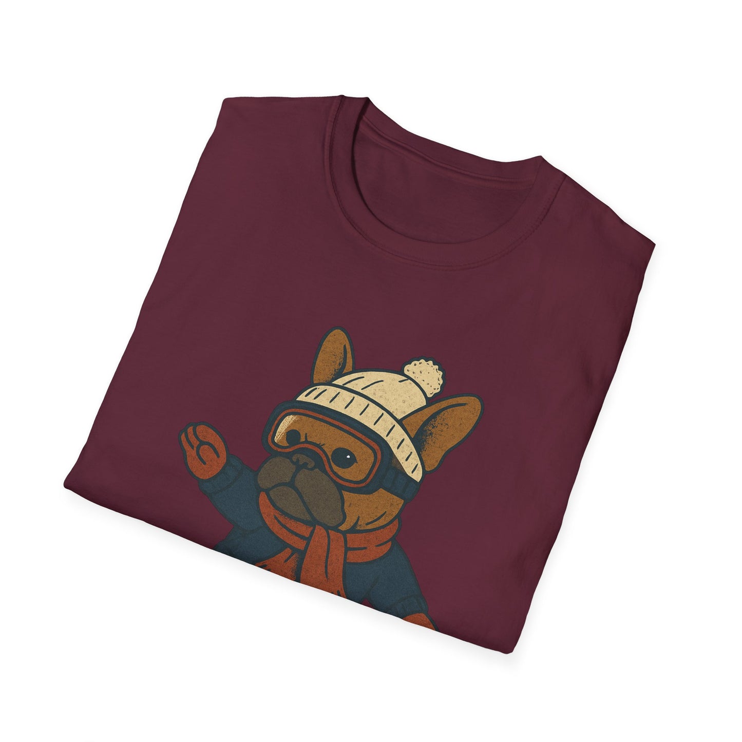 Snowboarding Frenchie T-Shirt | Cute Winter Dog Snowboard Tee | French Bulldog Snowboarder Shirt | Holiday Ski Resort Pup Graphic | Dog Lover Snow Sport Gift