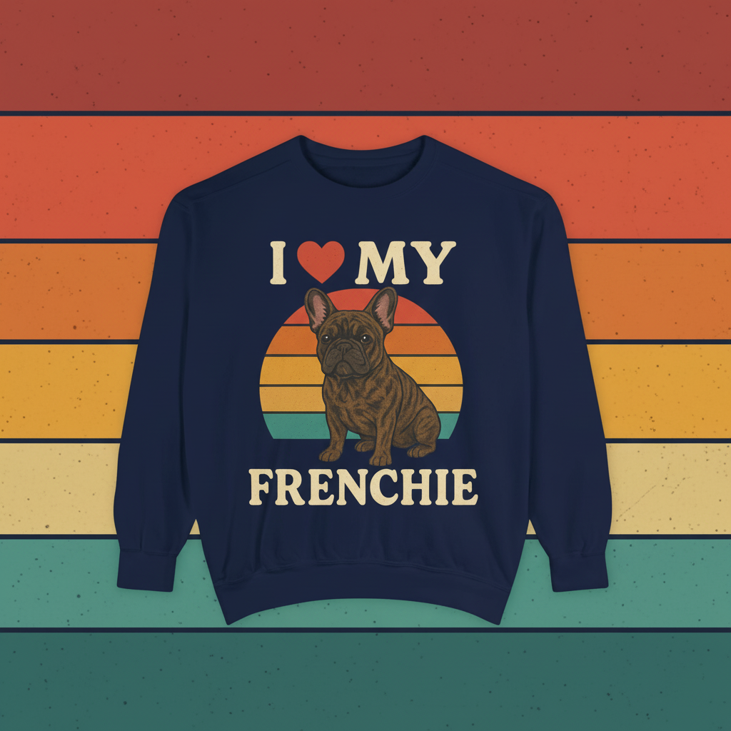 Retro Brindle French Bulldog Pullover | Vintage Frenchie Sweatshirt | Cute Dog Lover Gift | Unisex Cozy French Bulldog Sweater