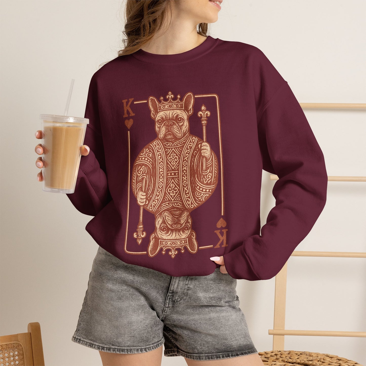 King French Bulldog Sweatshirt, Frenchie Playing Card Crewneck, Royal French Bulldog Pullover, King of Hearts Frenchie Sweatshirt, Vintage Dog Lover Gift
