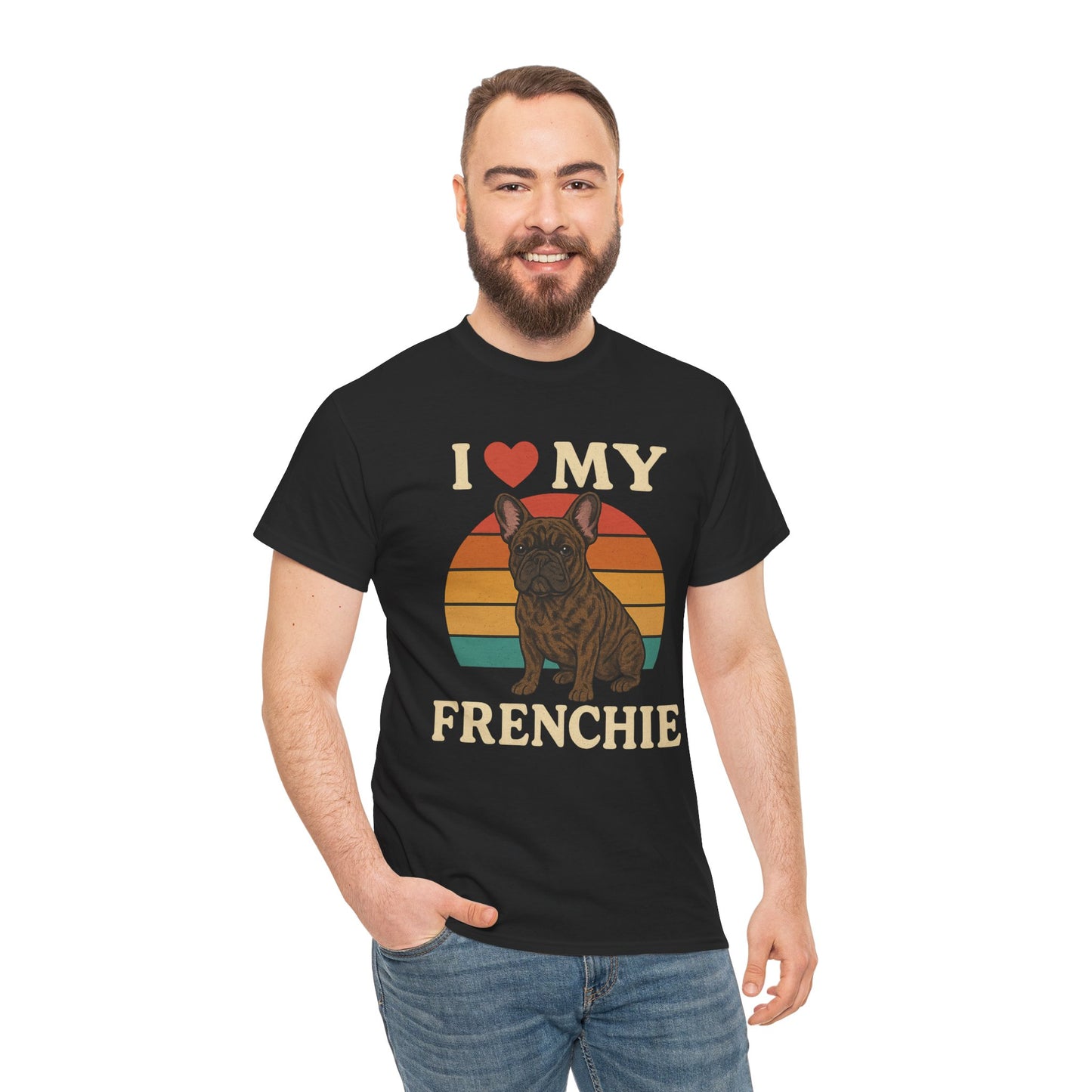 I Love My Frenchie T-Shirt | Retro French Bulldog Tee | Vintage Dog Lover Gift | Frenchie Mom & Dad Shirt | Brindle Bulldog Graphic Top
