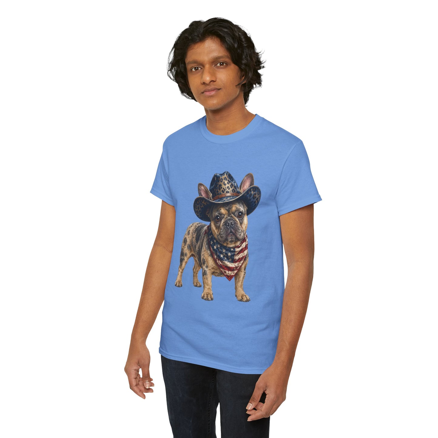 Patriotic Merle French Bulldog Shirt, Cowboy Frenchie Tee, American Flag Bandana Dog Shirt, Fourth of July French Bulldog Gift