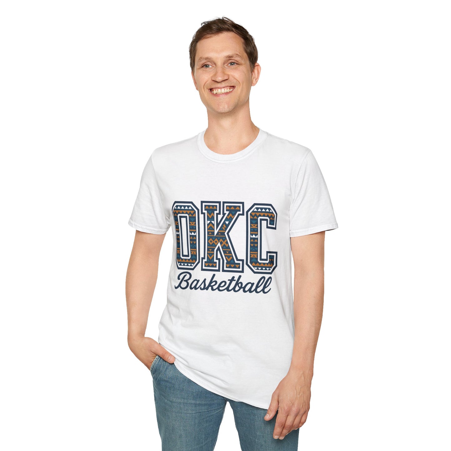 OKC Basketball T-Shirt | Tribal Aztec Letters Tee | Oklahoma City Basketball Shirt | OKC Fan Gift | Unisex Game Day Tee | Orange Thunder Style