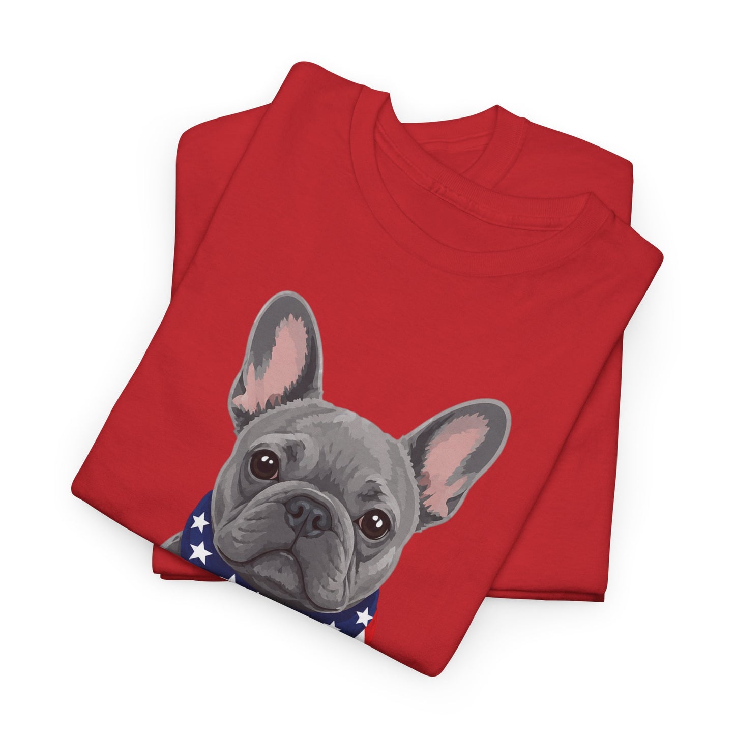 Patriotic French Bulldog Shirt, Blue Frenchie American Flag Bandana Tee, Fourth of July Dog Lover Shirt, USA French Bulldog Gift