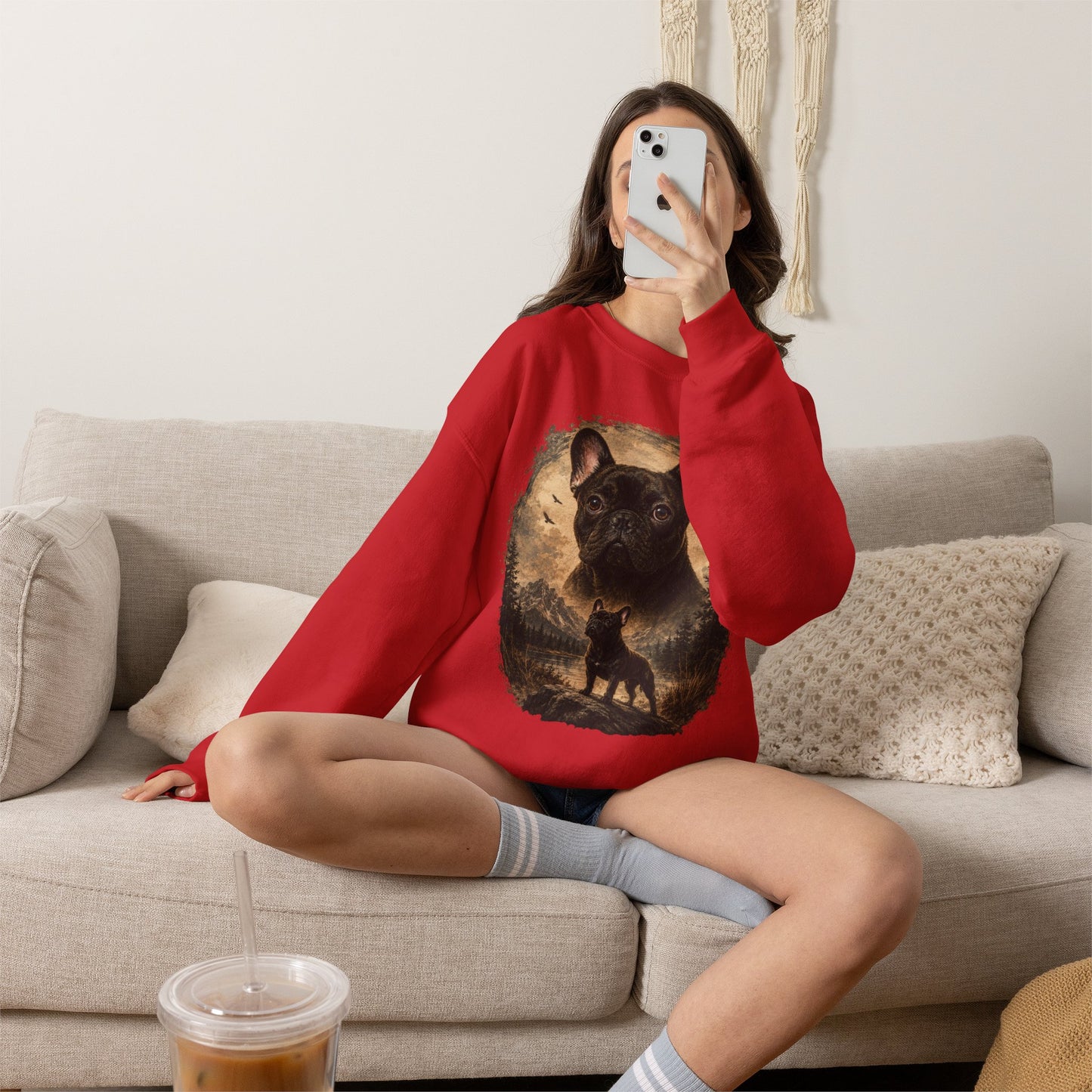 Black French Bulldog Sweatshirt, Rustic Frenchie Crewneck, Vintage Nature French Bulldog Sweatshirt, Dog Lover Gift, Black Frenchie Pullover, Camping Sweatshirt, Cozy Dog Apparel