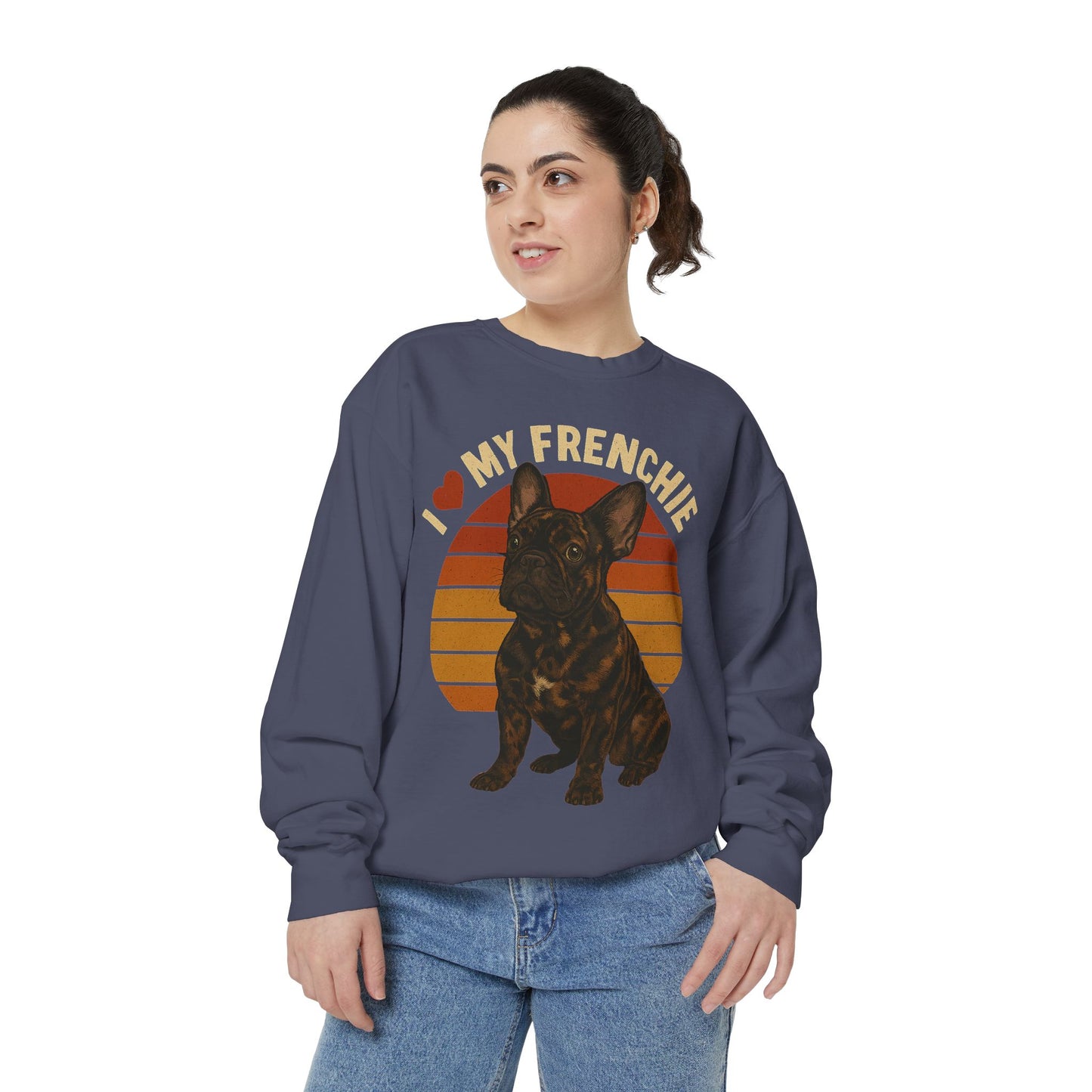 I Love My Frenchie Sweatshirt | Retro Merle French Bulldog Pullover | Vintage Dog Lover Crewneck | Frenchie Mom & Dad Gift