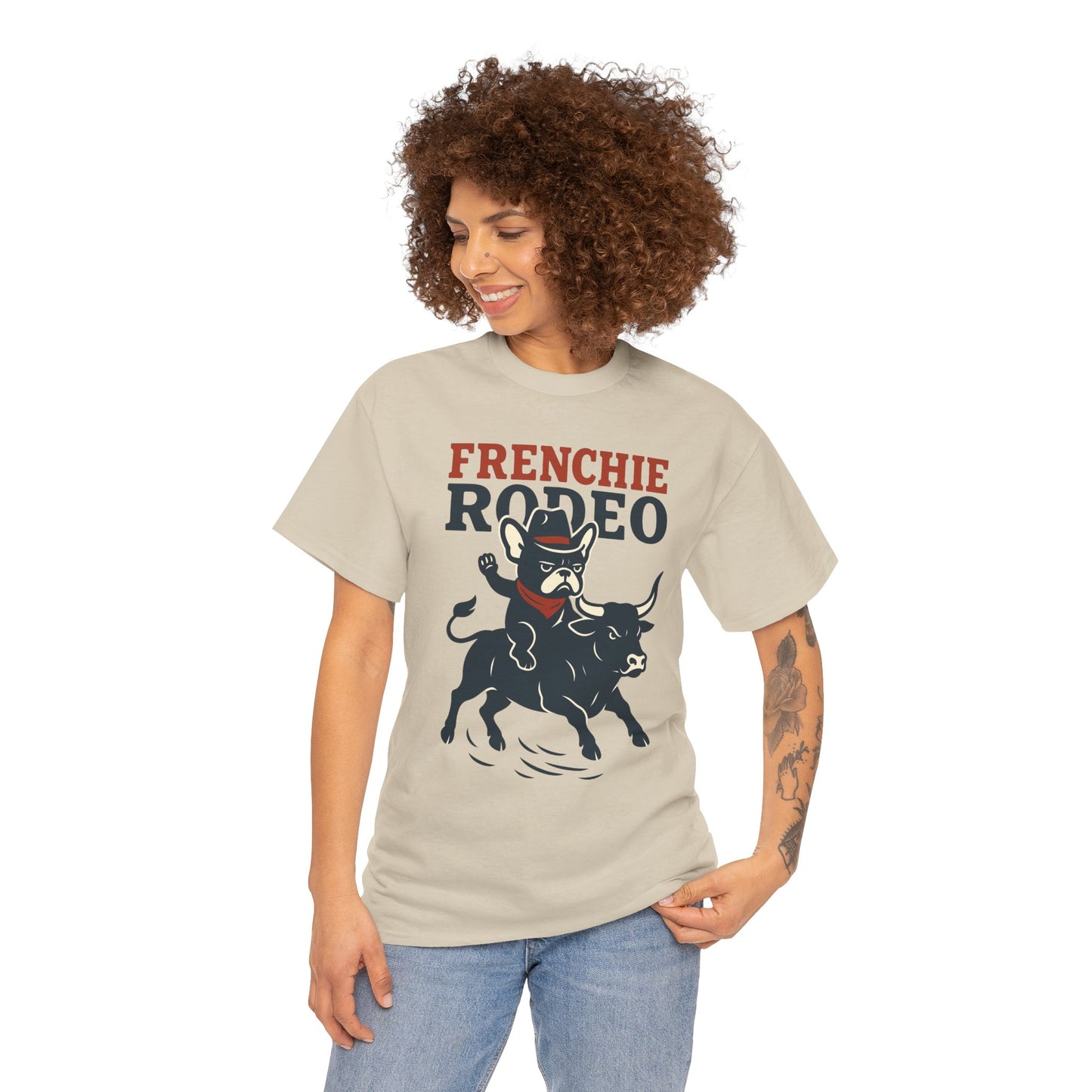 Frenchie Rodeo T-Shirt | Cowboy French Bulldog Graphic Tee | Funny Western Dog Lover Shirt | Frenchie Bull Rider Gift | Rodeo Style Tee